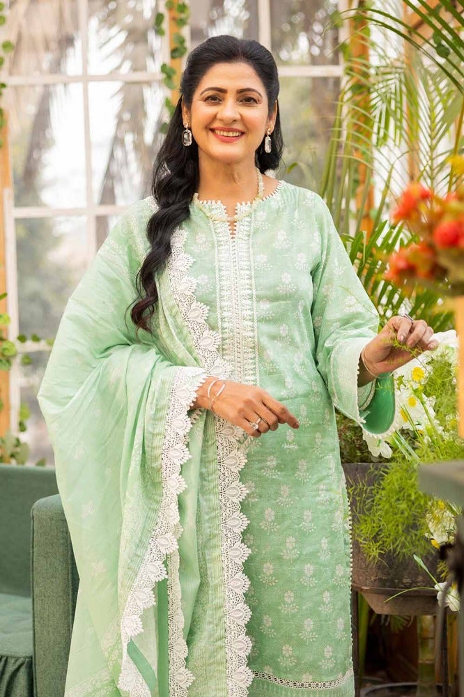 Gul Ahmed 3 Piece Custom Stitched Suit - Green - LB286331