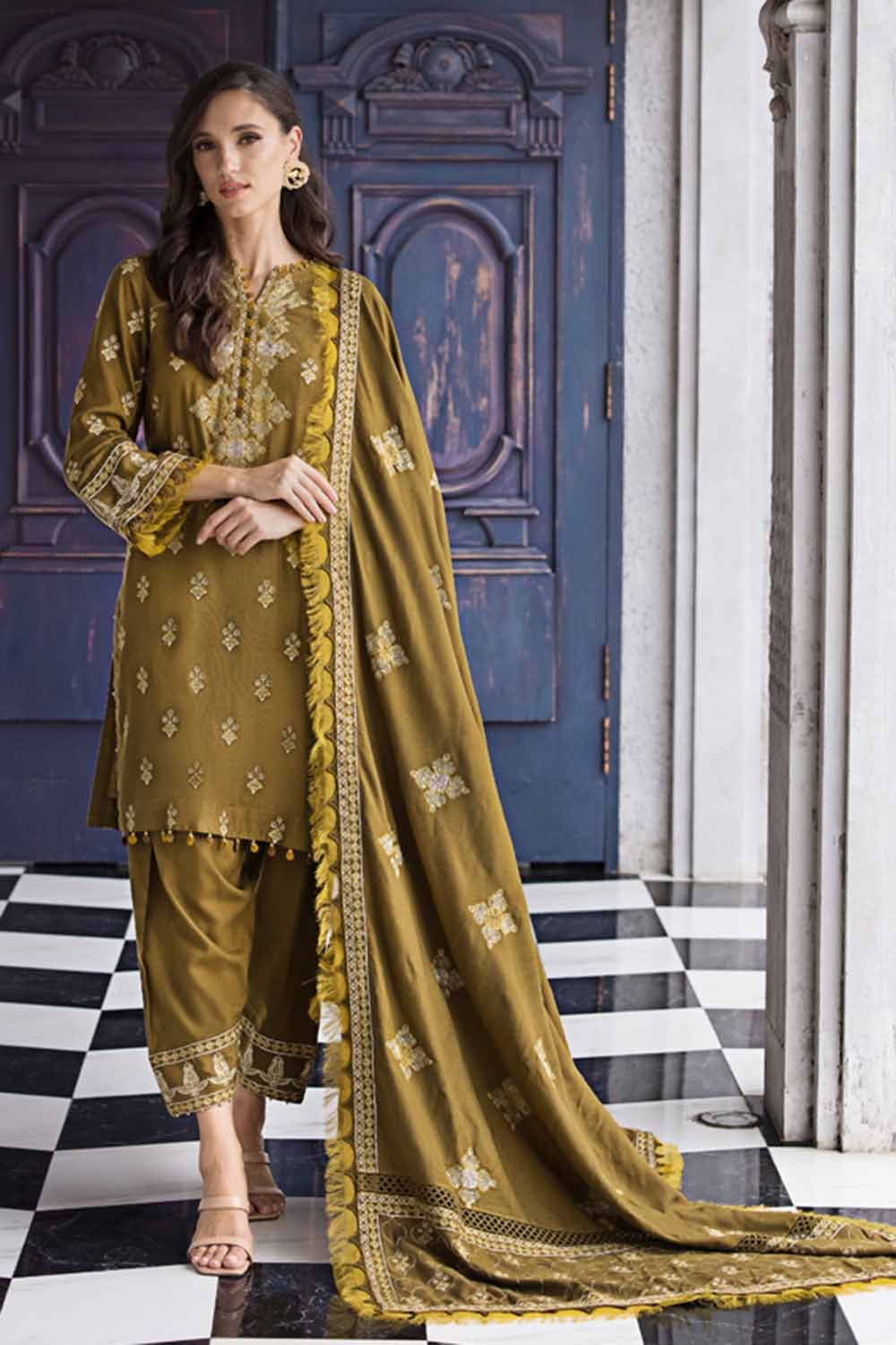 Gul Ahmed 3 Piece Custom Stitched Suit - Green - LB284980