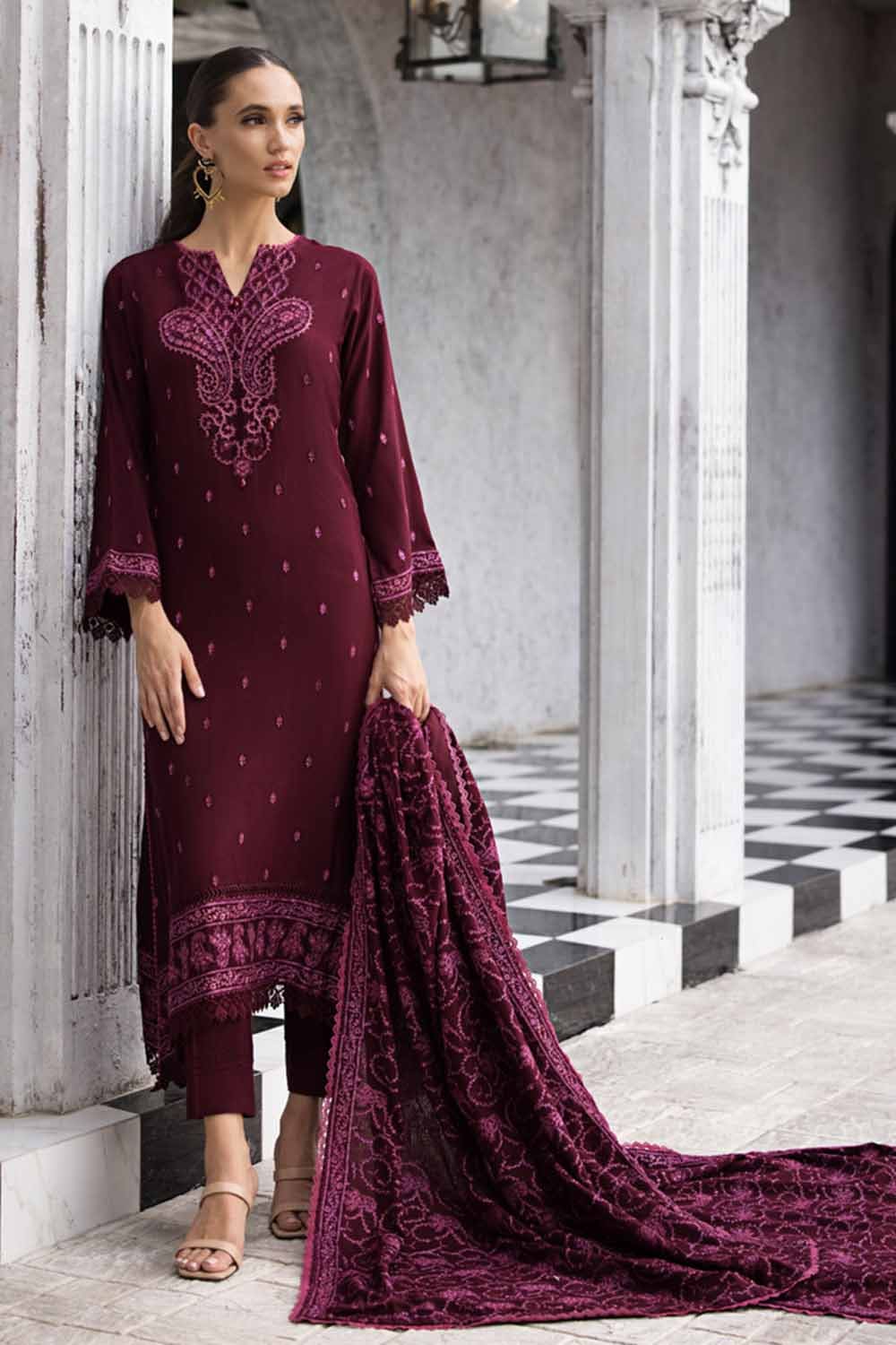 Gul Ahmed 3 Piece Custom Stitched Suit - Purple - LB284996