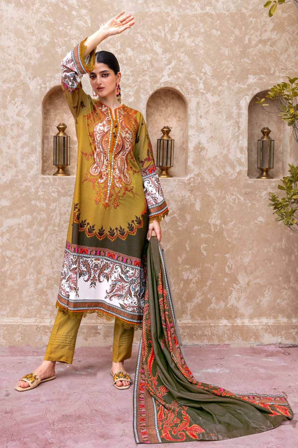 Gul Ahmed 3 Piece Custom Stitched Suit - Mustard - LB284983