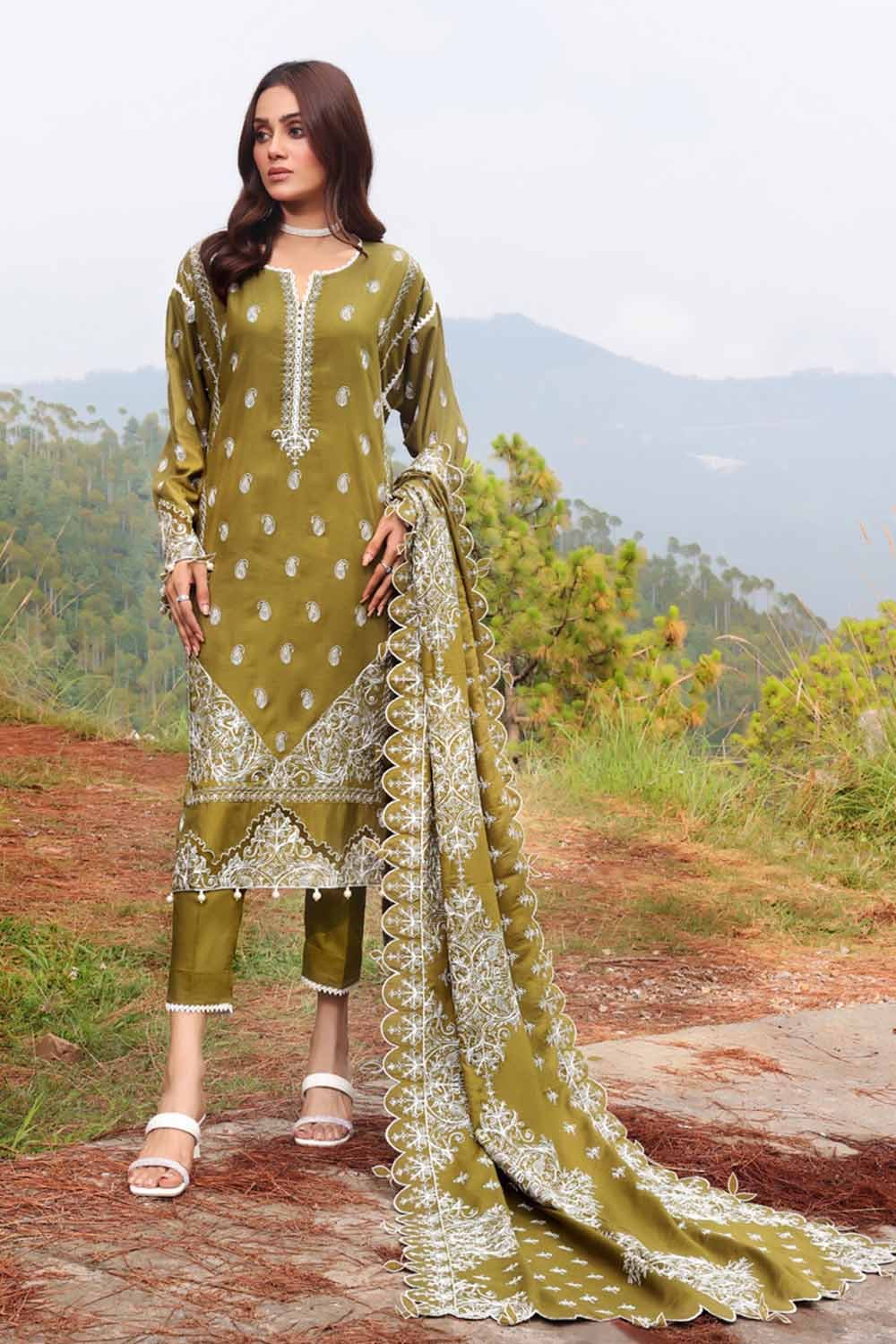 Gul Ahmed 3 Piece Custom Stitched Suit - Green - LB284998