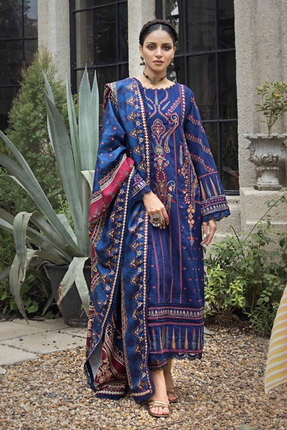 Gul Ahmed 3 Piece Custom Stitched Suit - Blue - LB284976