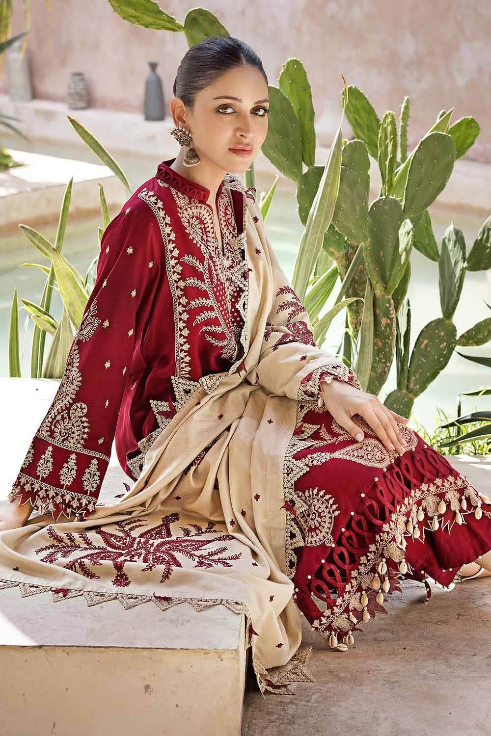 Gul Ahmed 3 Piece Custom Stitched Suit - Maroon - LB284994