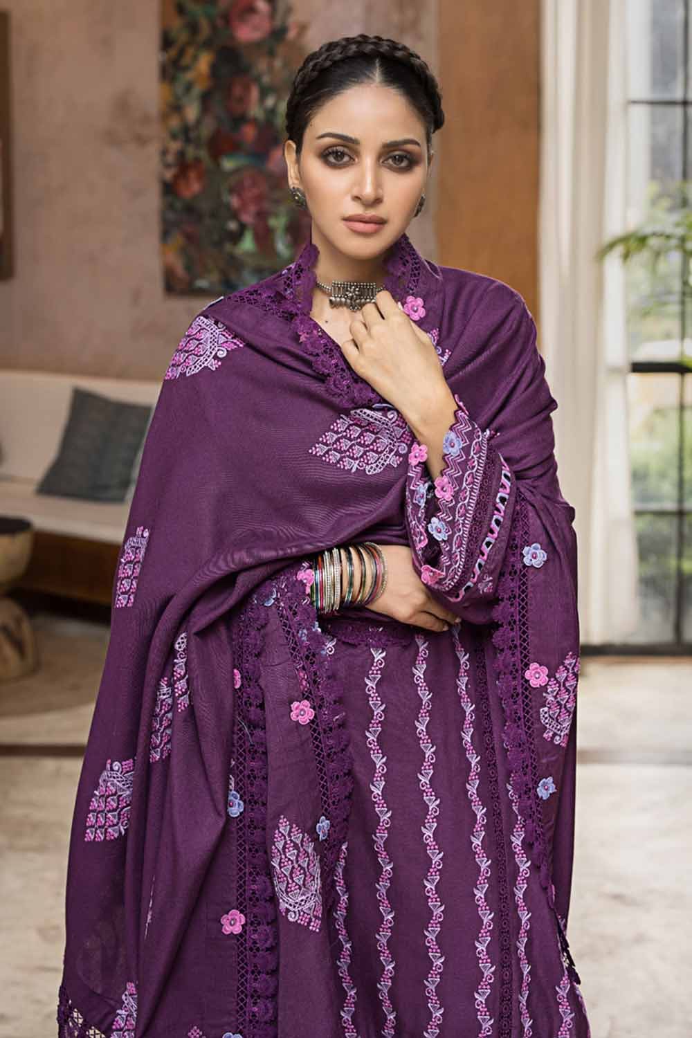 Gul Ahmed 3 Piece Custom Stitched Suit - Purple - LB284977