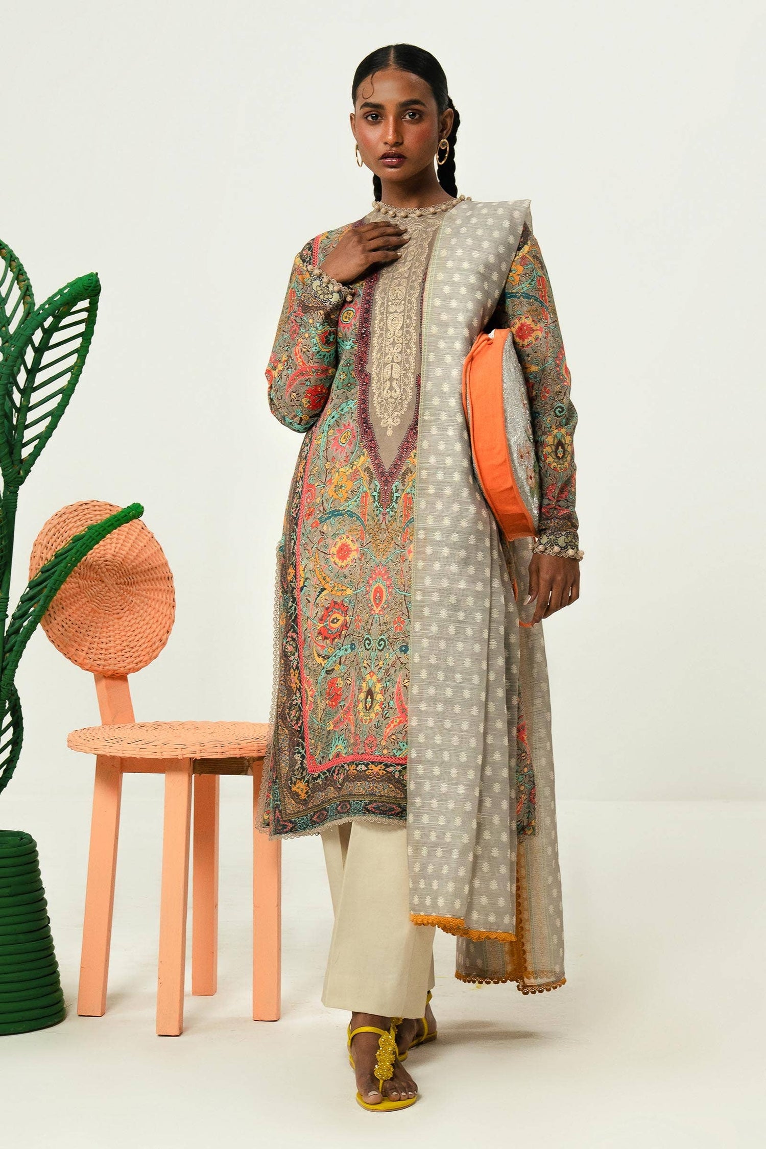 Sana Safinaz 2 Piece Custom Stitched Suit - Gray - LB286849