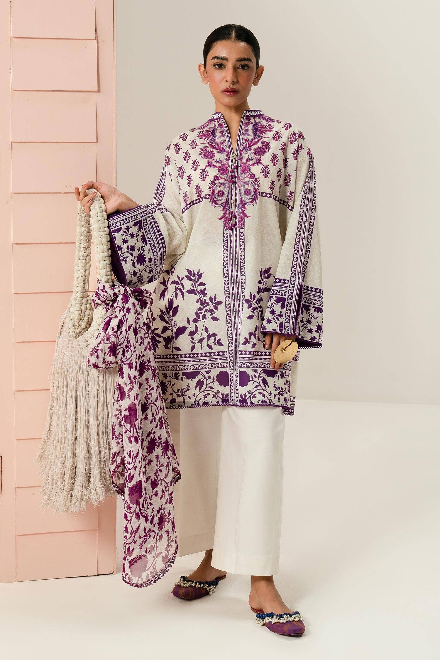 Sana Safinaz 2 Piece Custom Stitched Suit - Purple - LB286861