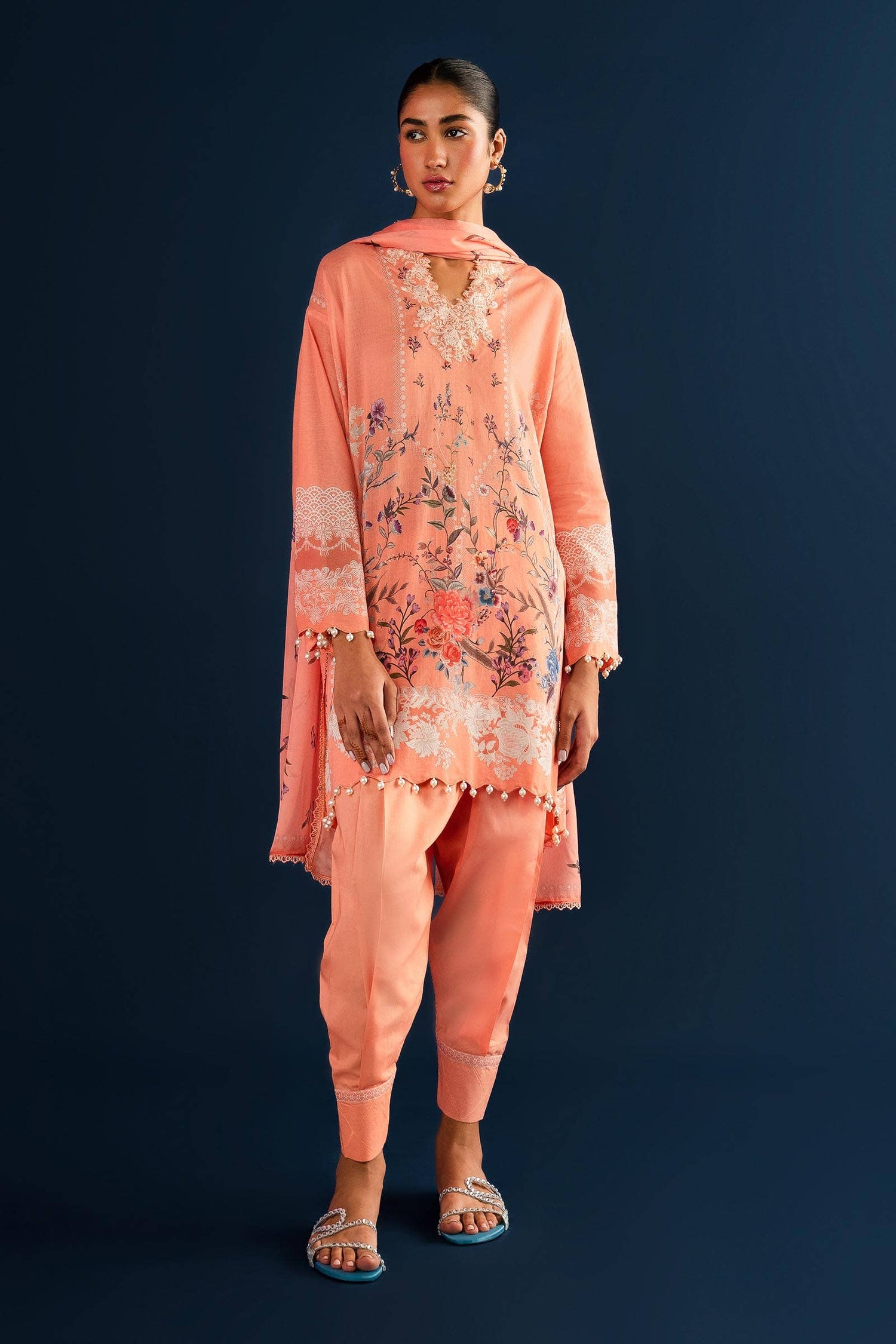 Sana Safinaz 3 Piece Custom Stitched Suit - Pink - LB286867