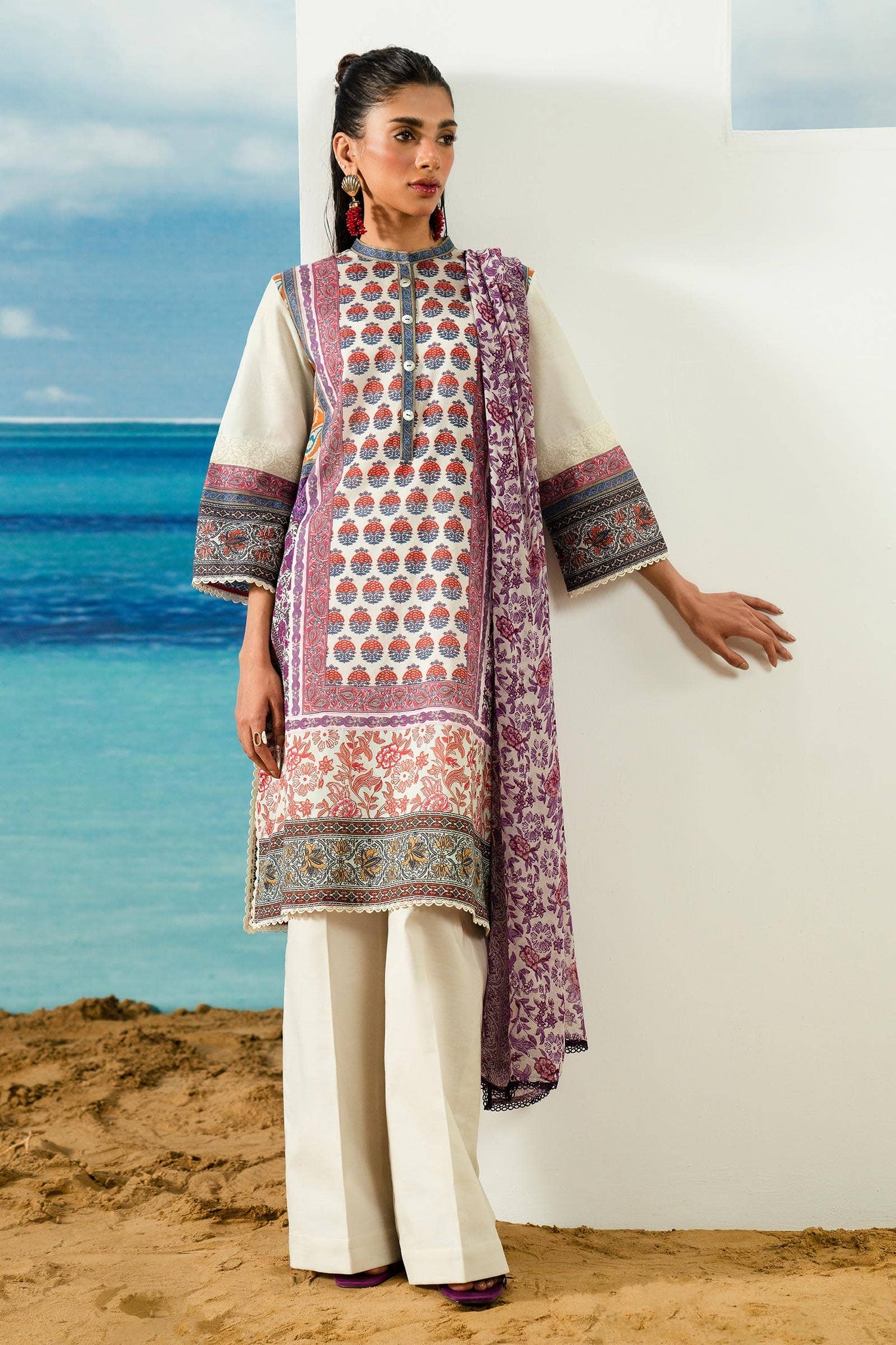 Sana Safinaz 3 Piece Custom Stitched Suit - Purple - LB286871