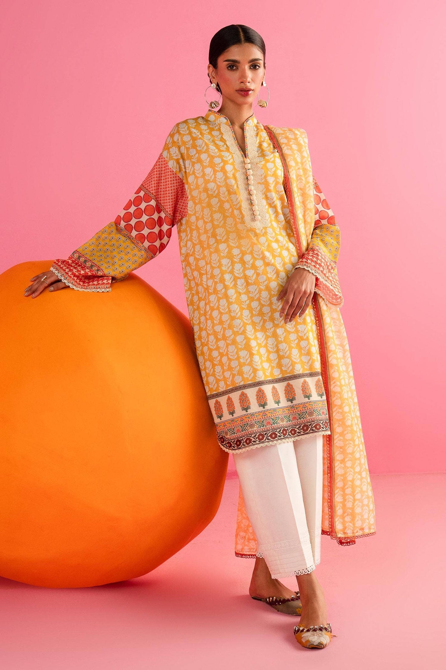 Sana Safinaz 2 Piece Custom Stitched Suit - Yellow - LB286876