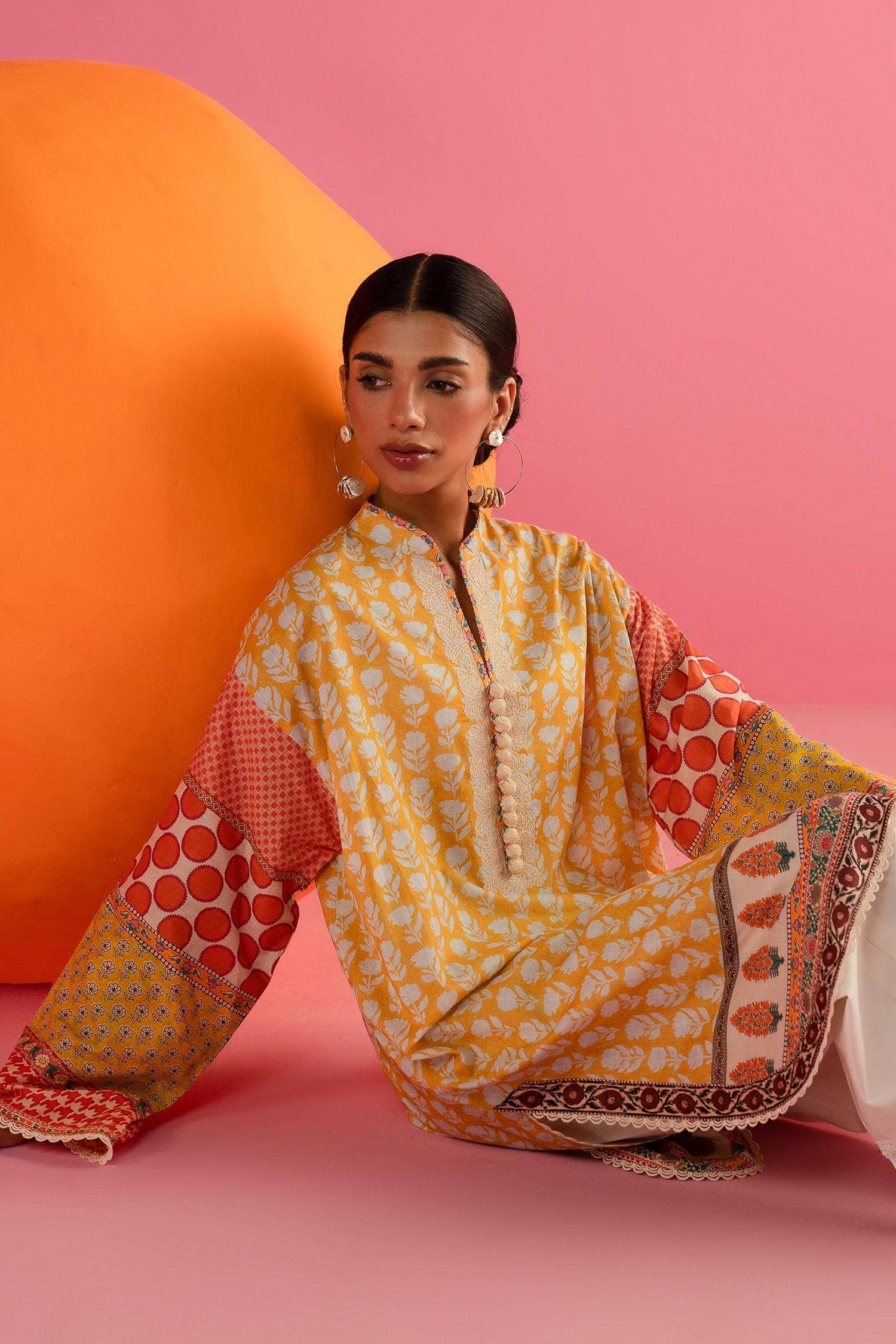 Sana Safinaz 2 Piece Custom Stitched Suit - Yellow - LB286876