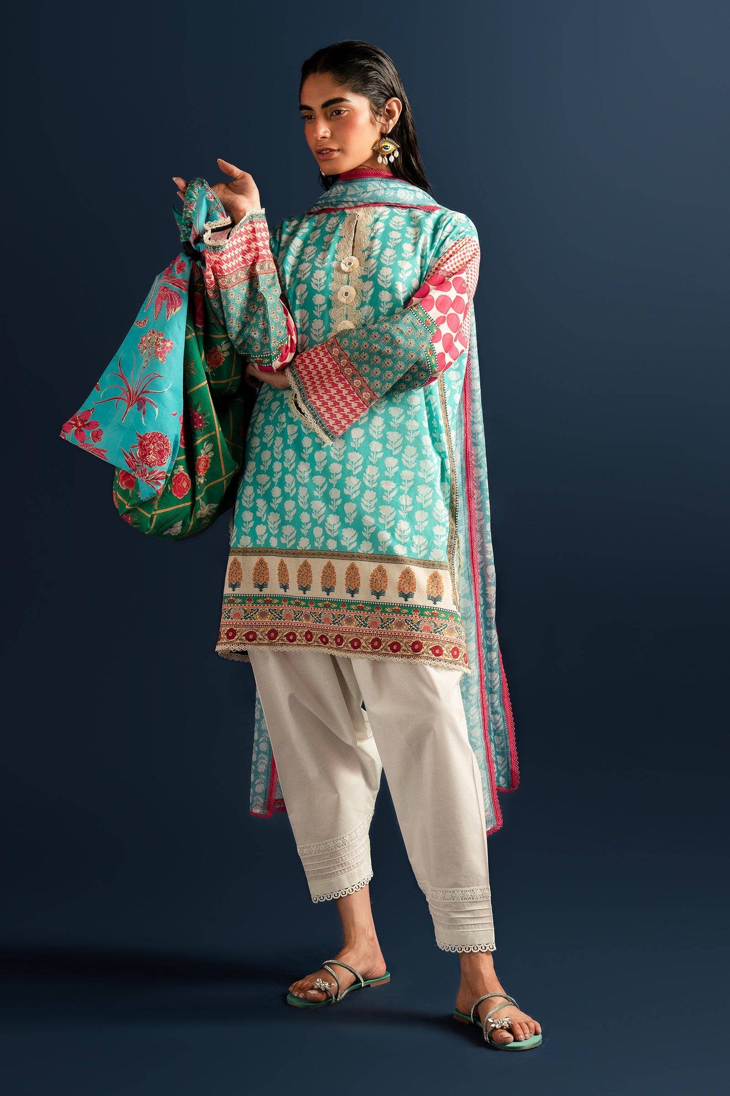 Sana Safinaz 2 Piece Custom Stitched Suit - Aqua - LB286877