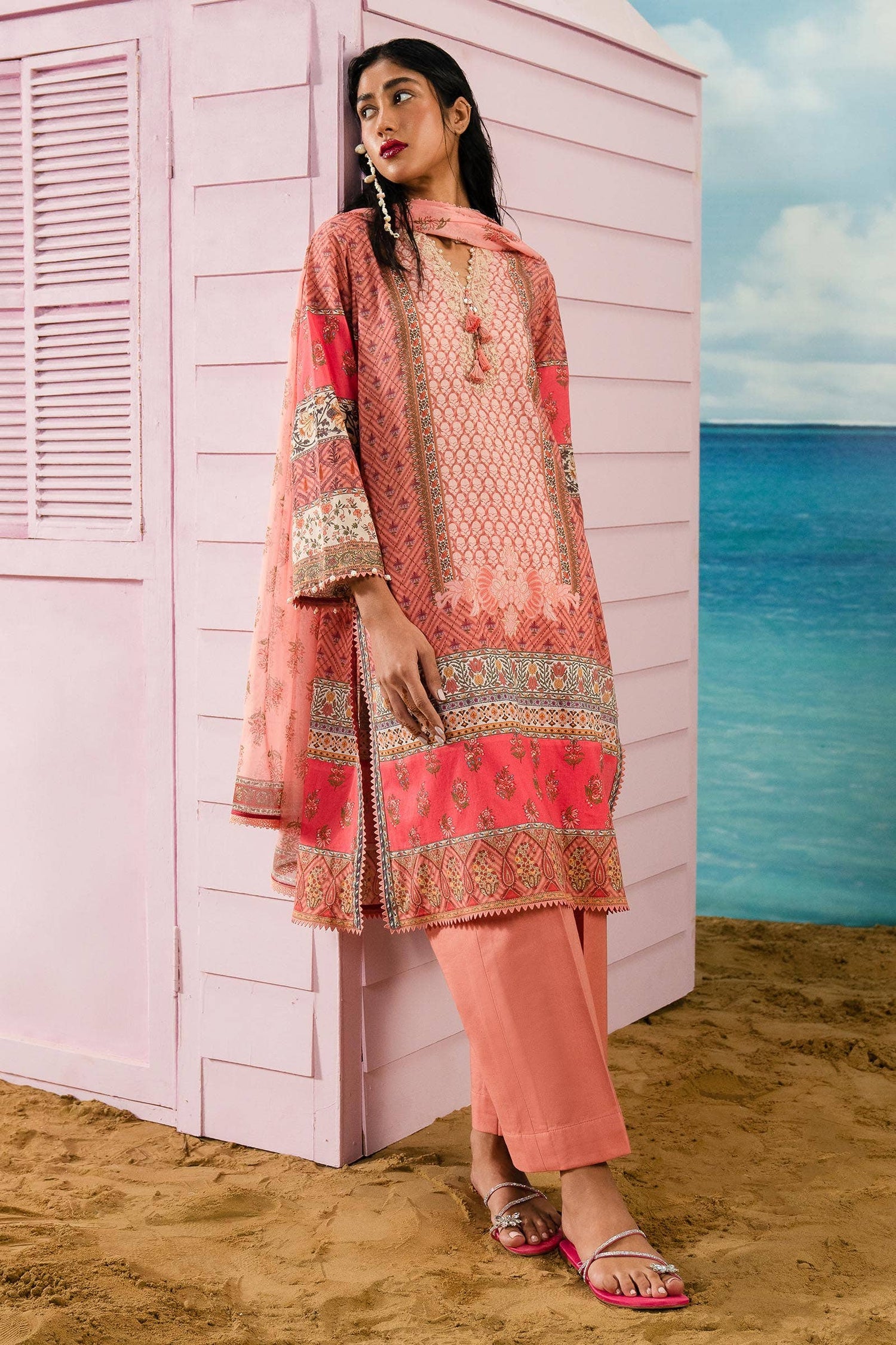 Sana Safinaz 3 Piece Custom Stitched Suit - Pink - LB286878