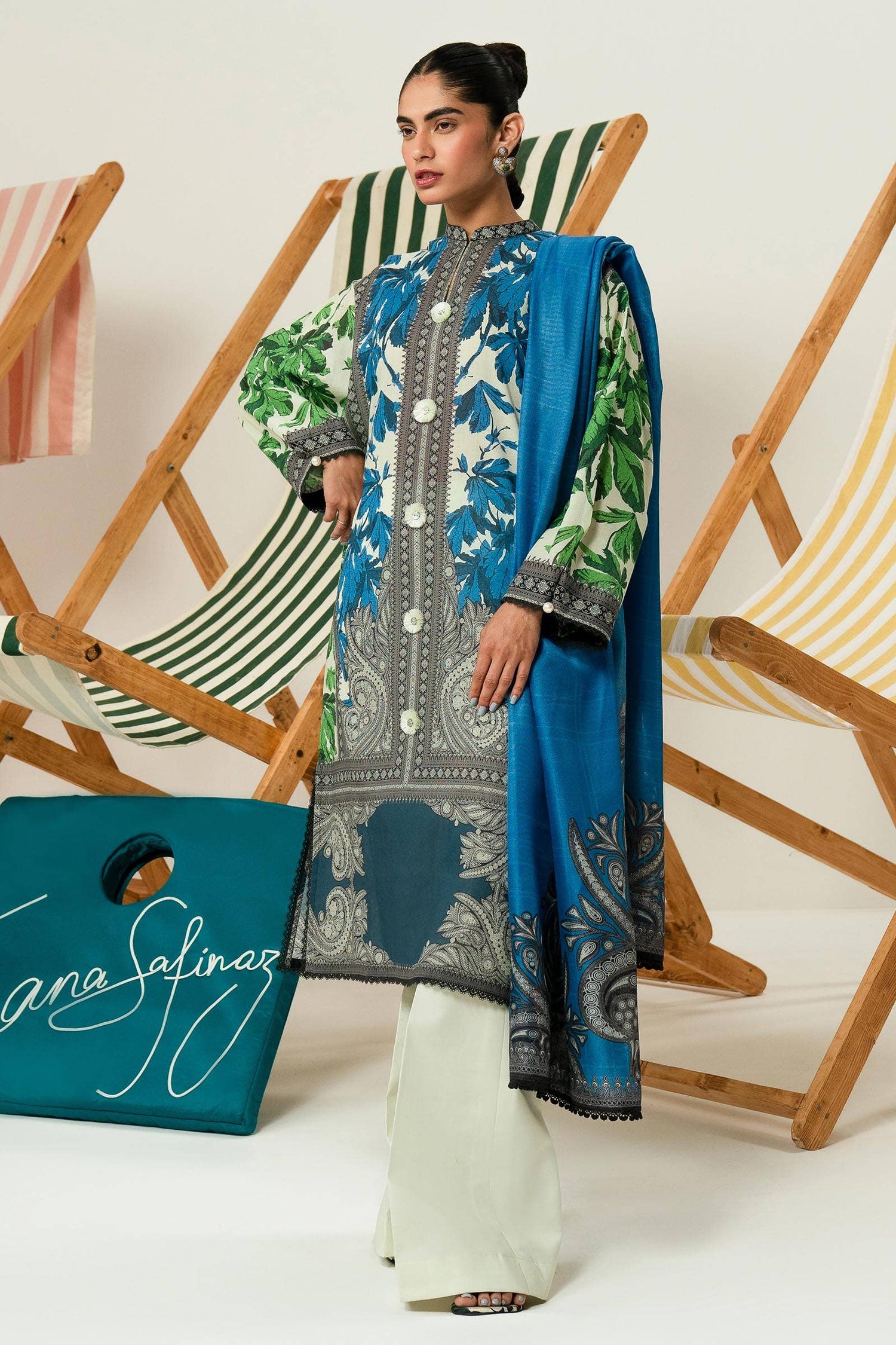 Sana Safinaz 2 Piece Custom Stitched Suit - Blue - LB286881