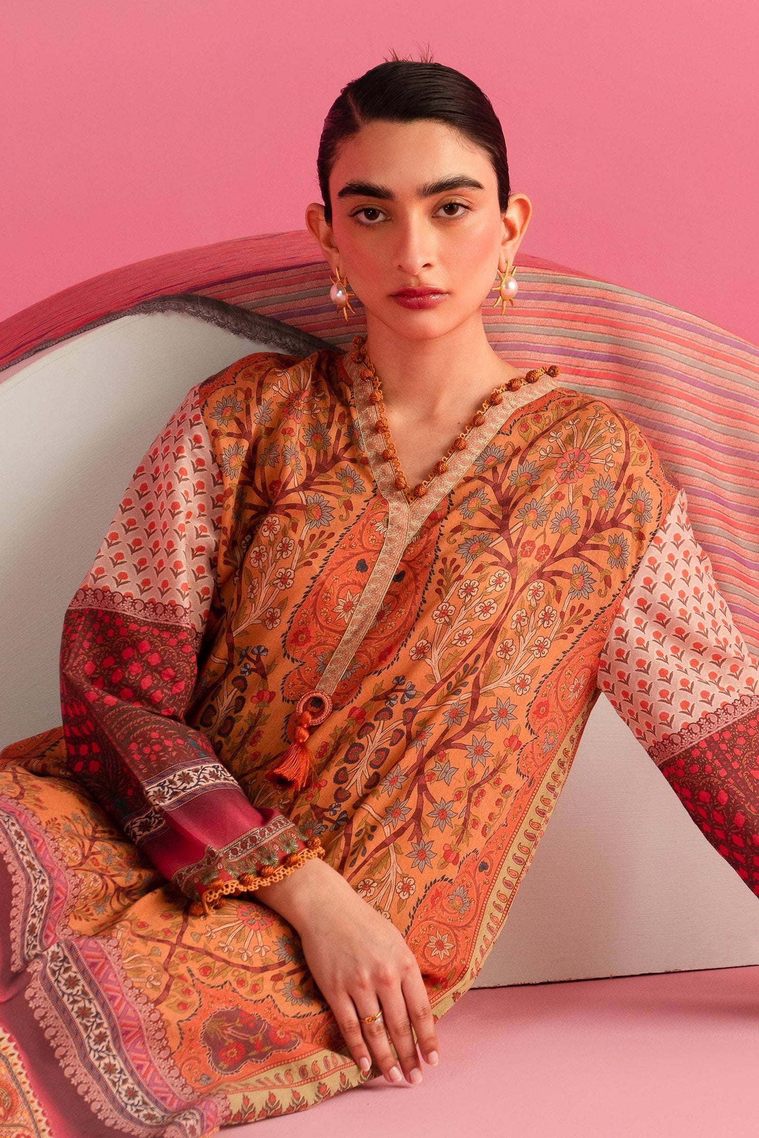 Sana Safinaz 3 Piece Custom Stitched Suit - Peach - LB286882