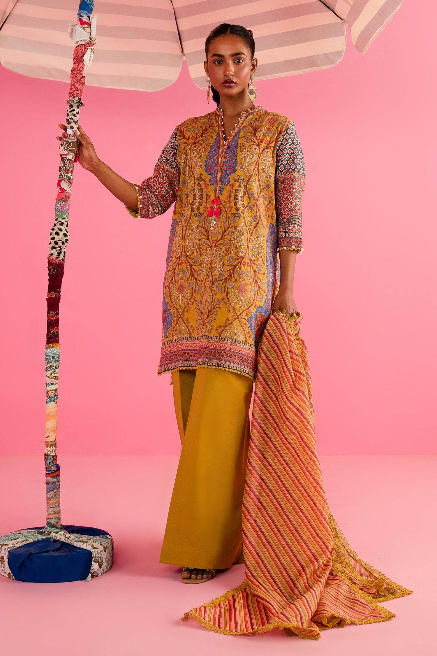 Sana Safinaz 3 Piece Custom Stitched Suit - Yellow - LB286883