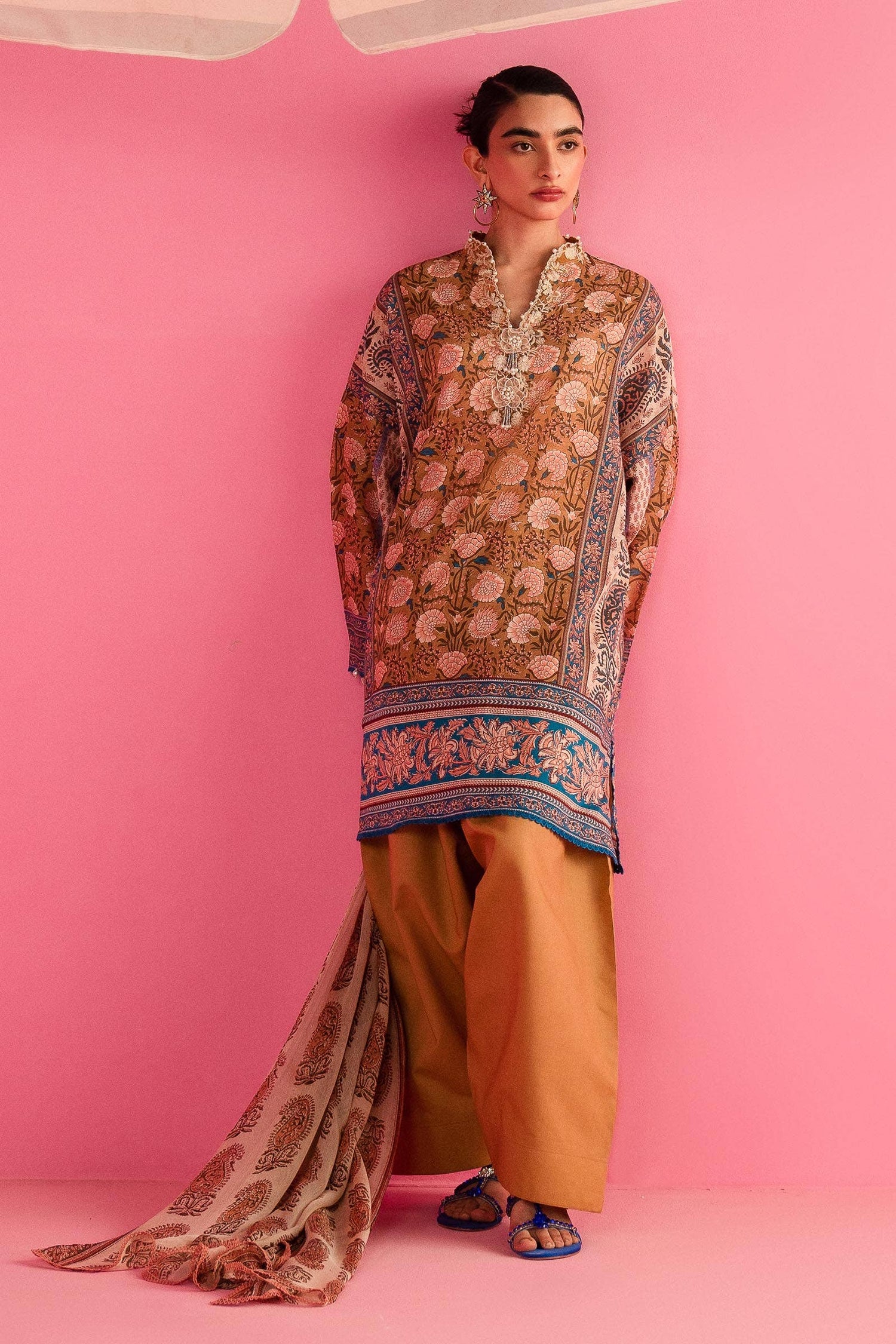 Sana Safinaz 3 Piece Custom Stitched Suit - Brown - LB286887