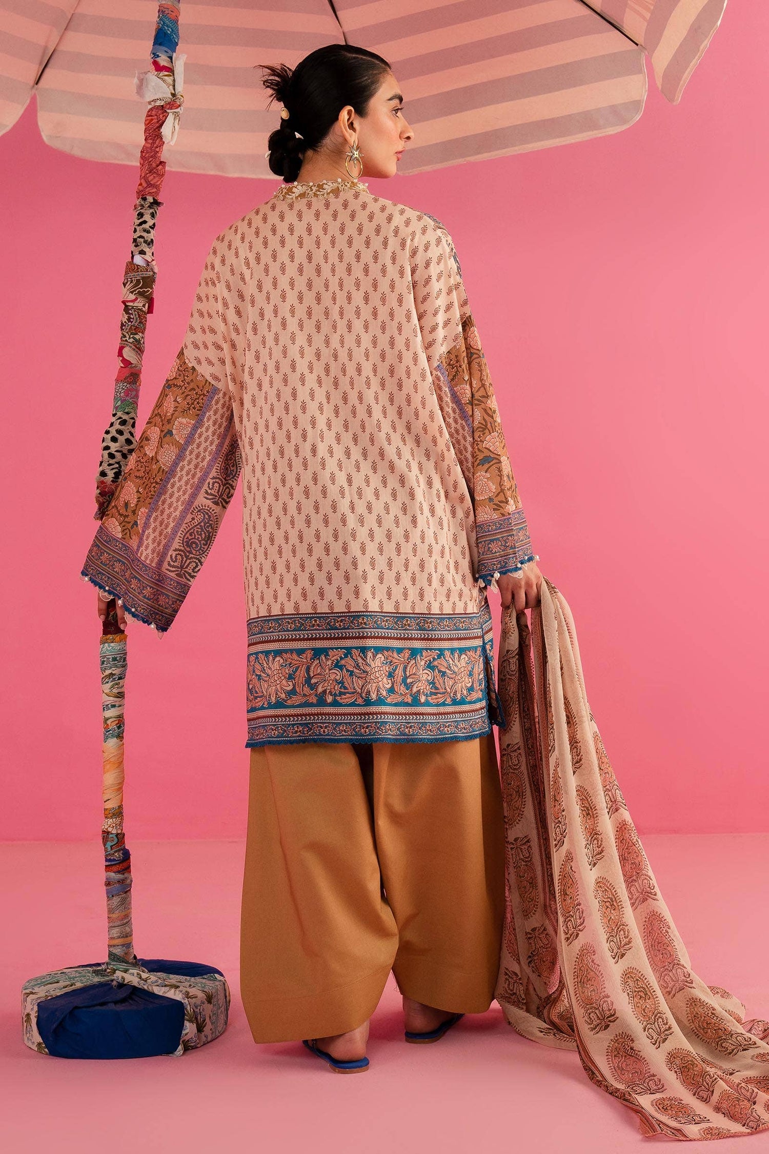 Sana Safinaz 3 Piece Custom Stitched Suit - Brown - LB286887