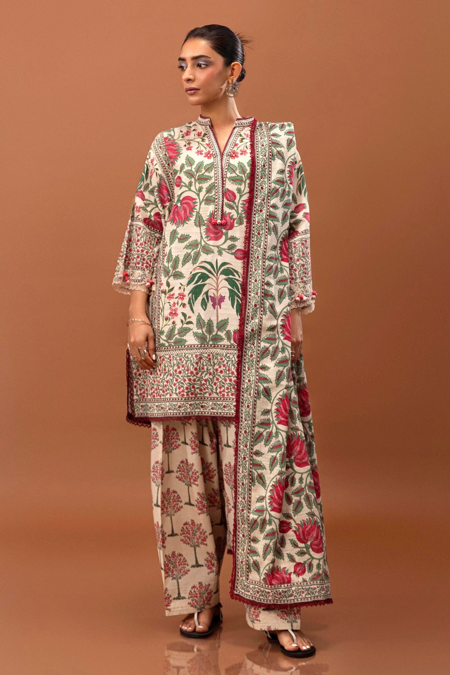 Sana Safinaz 3 Piece Custom Stitched Suit - Beige - LB288066