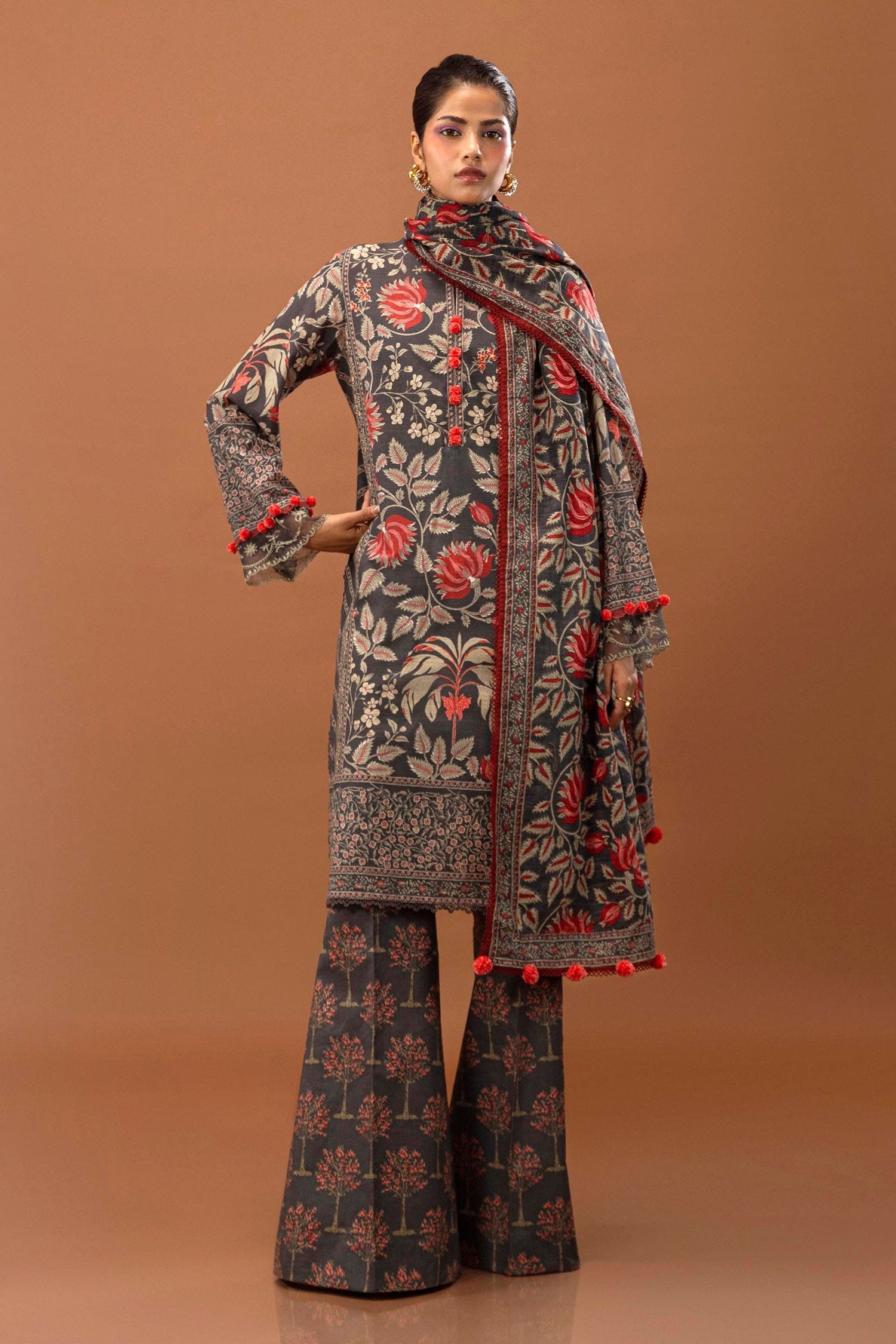 Sana Safinaz 3 Piece Custom Stitched Suit - Gray - LB288067