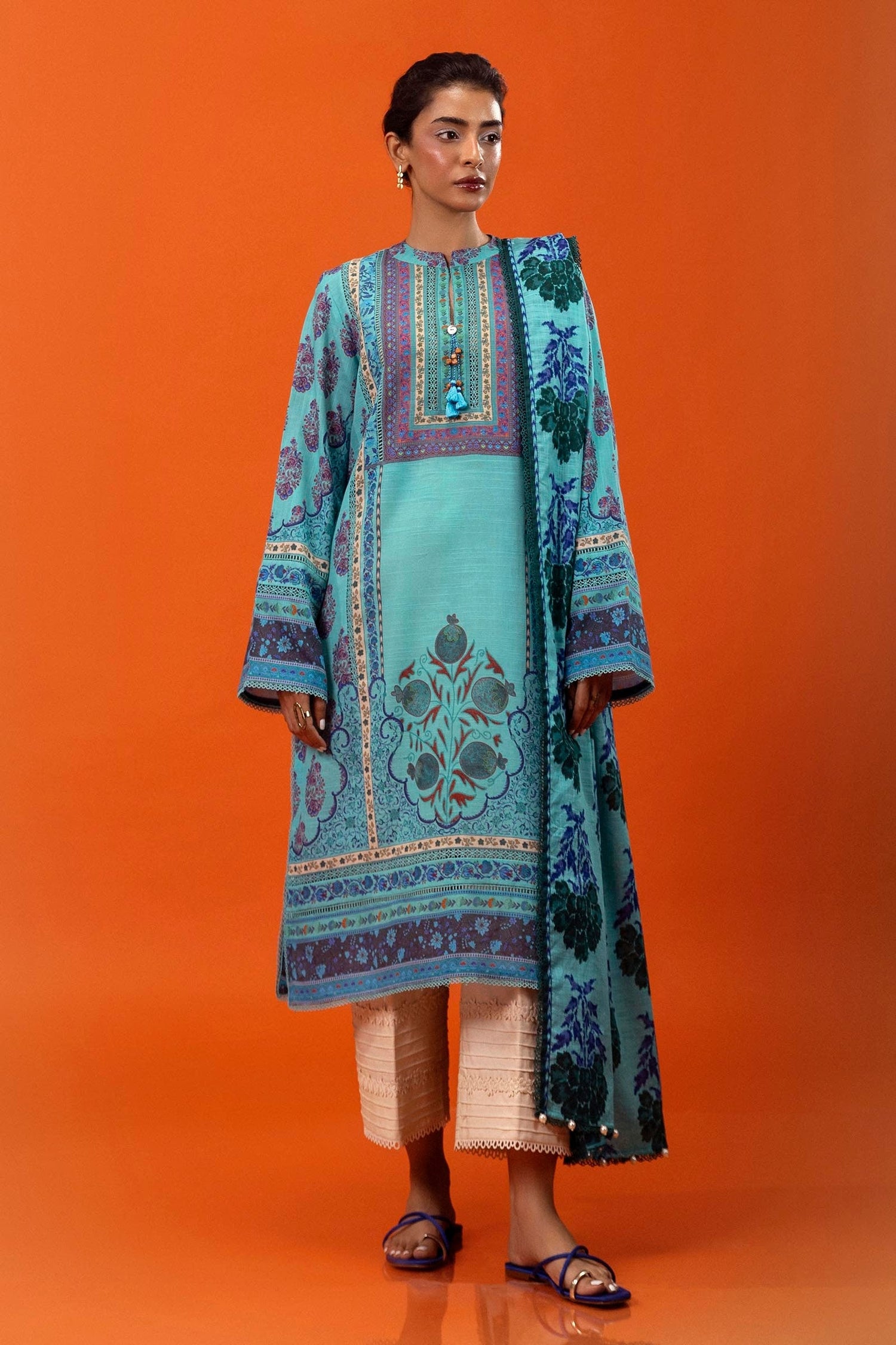 Sana Safinaz 2 Piece Custom Stitched Suit - Blue - LB288023