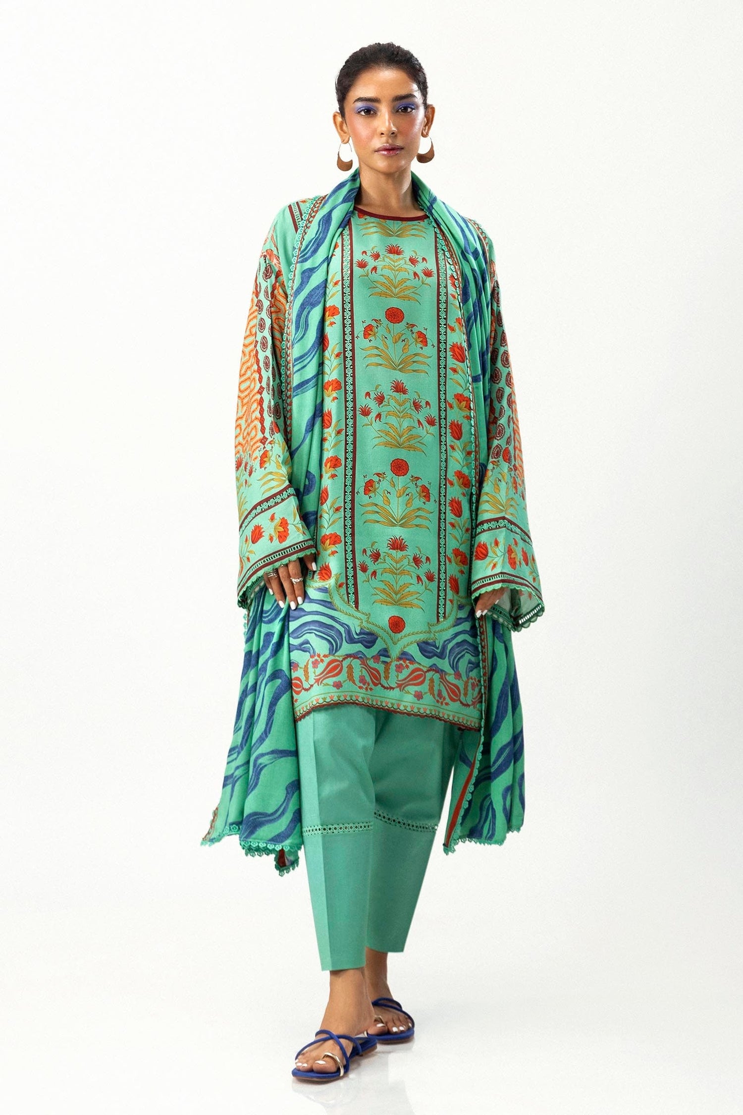 Sana Safinaz 3 Piece Custom Stitched Suit - Green - LB288024