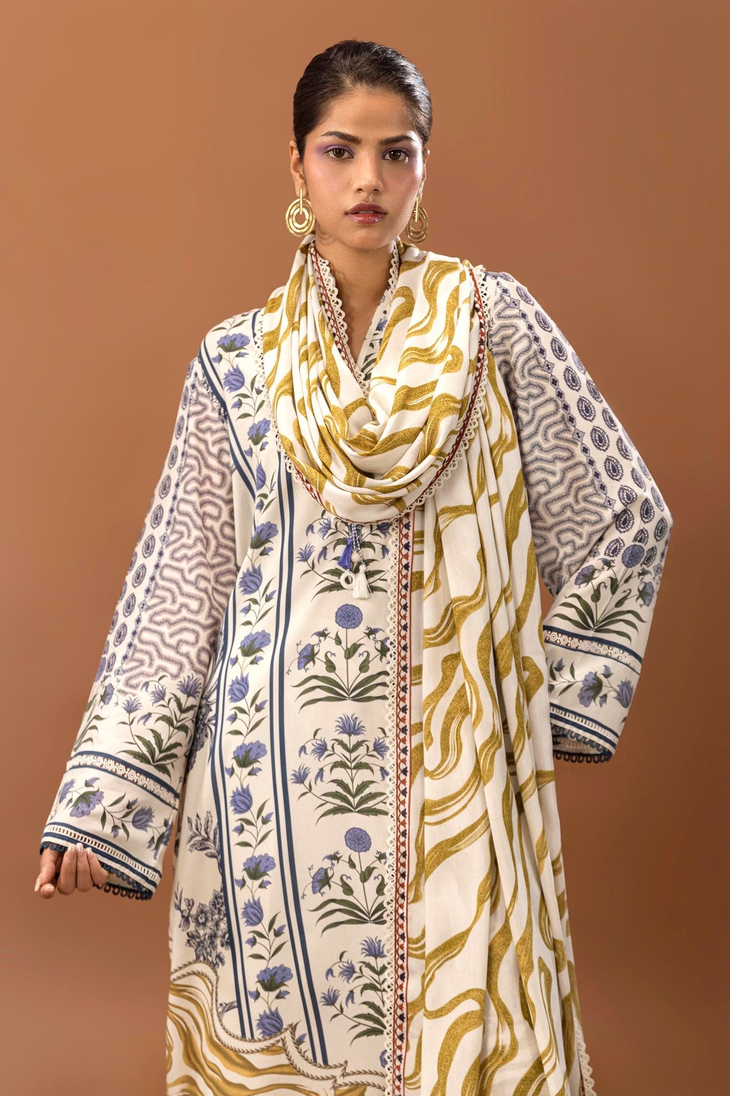 Sana Safinaz 3 Piece Custom Stitched Suit - Off-White - LB288025