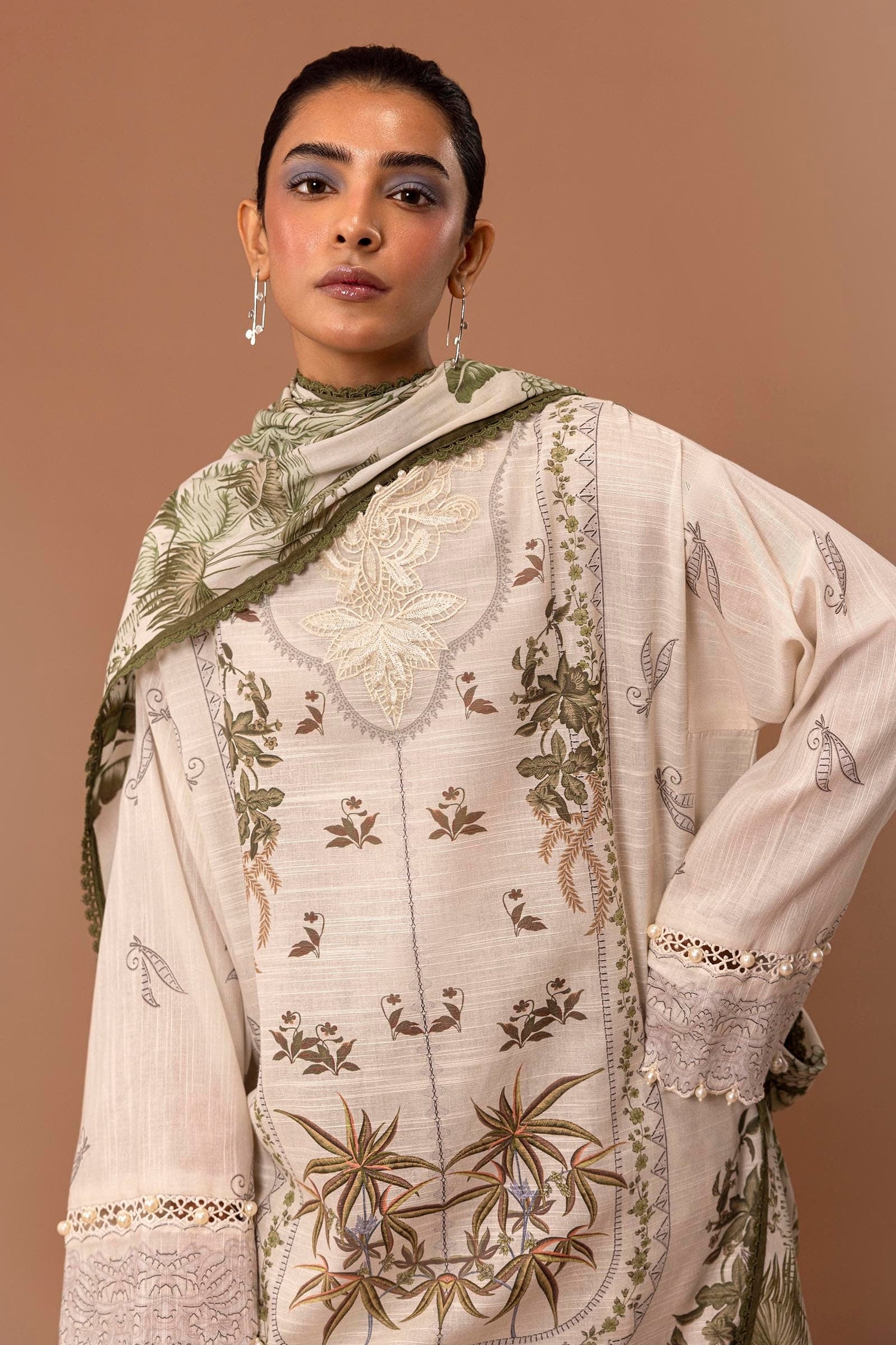 Sana Safinaz 3 Piece Custom Stitched Suit - Off-White - LB288068