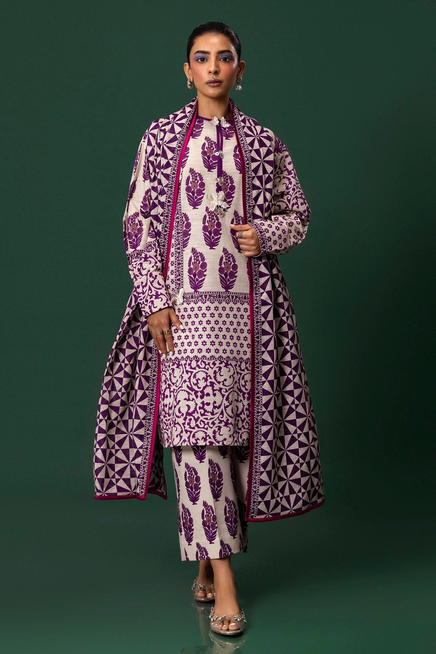 Sana Safinaz 3 Piece Custom Stitched Suit - Purple - LB288032