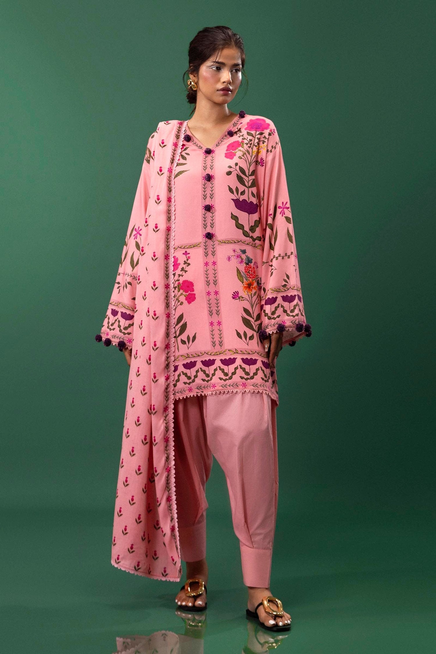 Sana Safinaz 3 Piece Custom Stitched Suit - Pink - LB288034