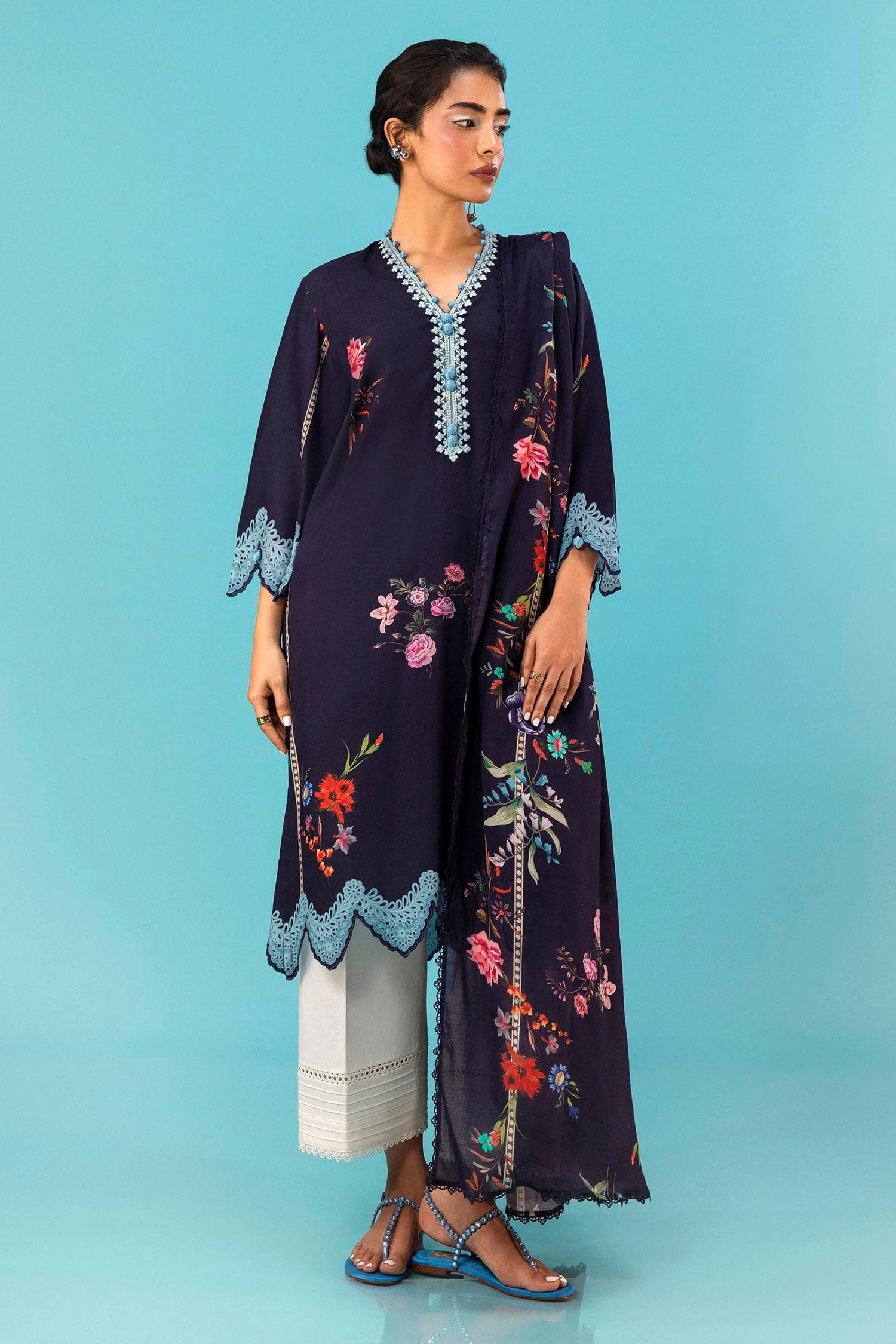 Sana Safinaz 2 Piece Custom Stitched Suit - Blue - LB288039