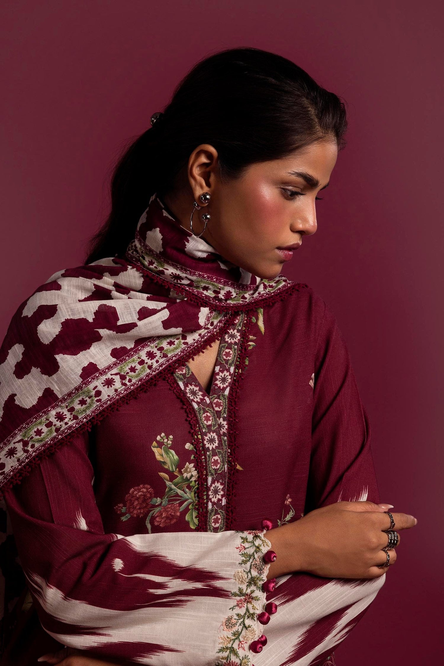 Sana Safinaz 2 Piece Custom Stitched Suit - Maroon - LB288056