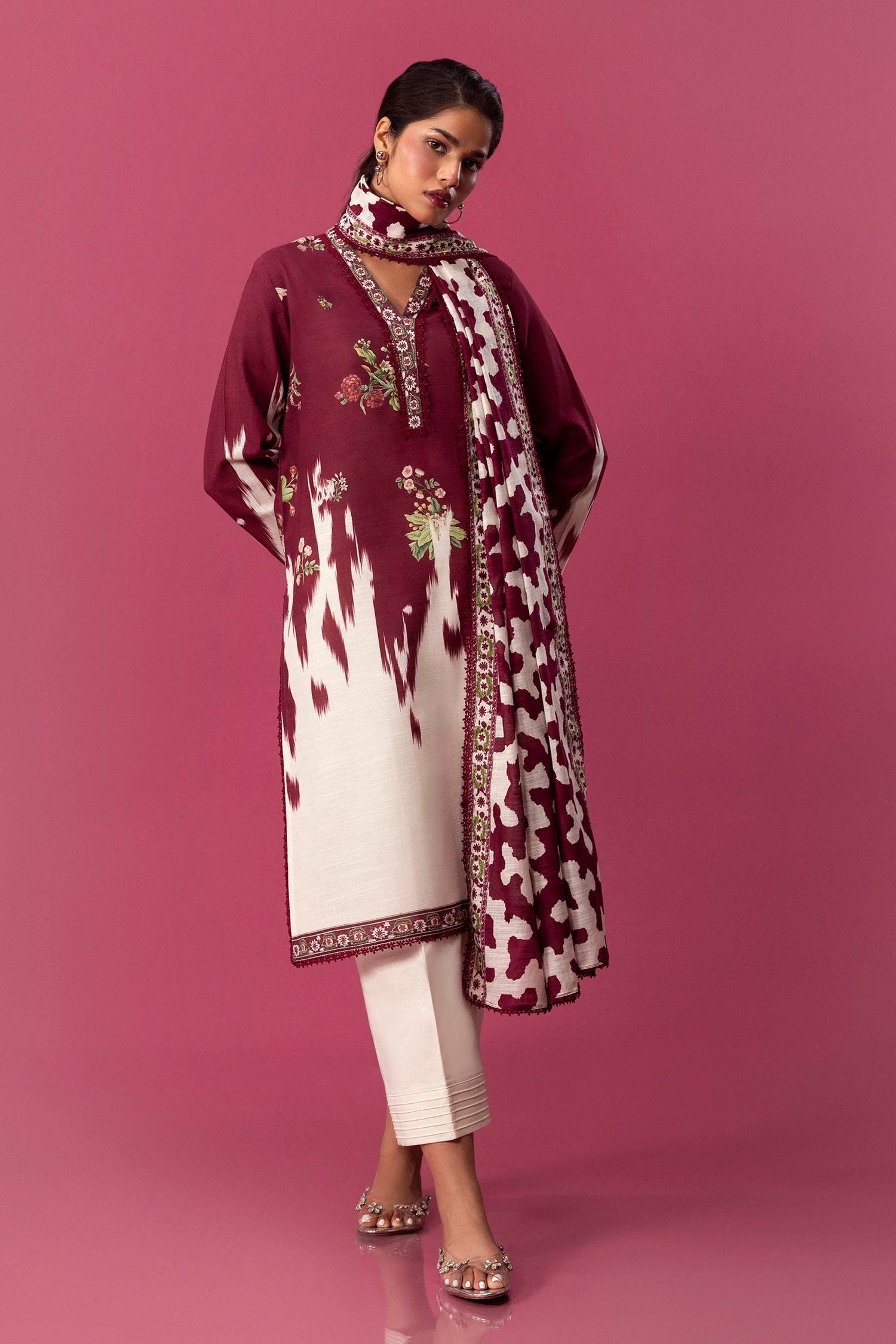 Sana Safinaz 2 Piece Custom Stitched Suit - Maroon - LB288056