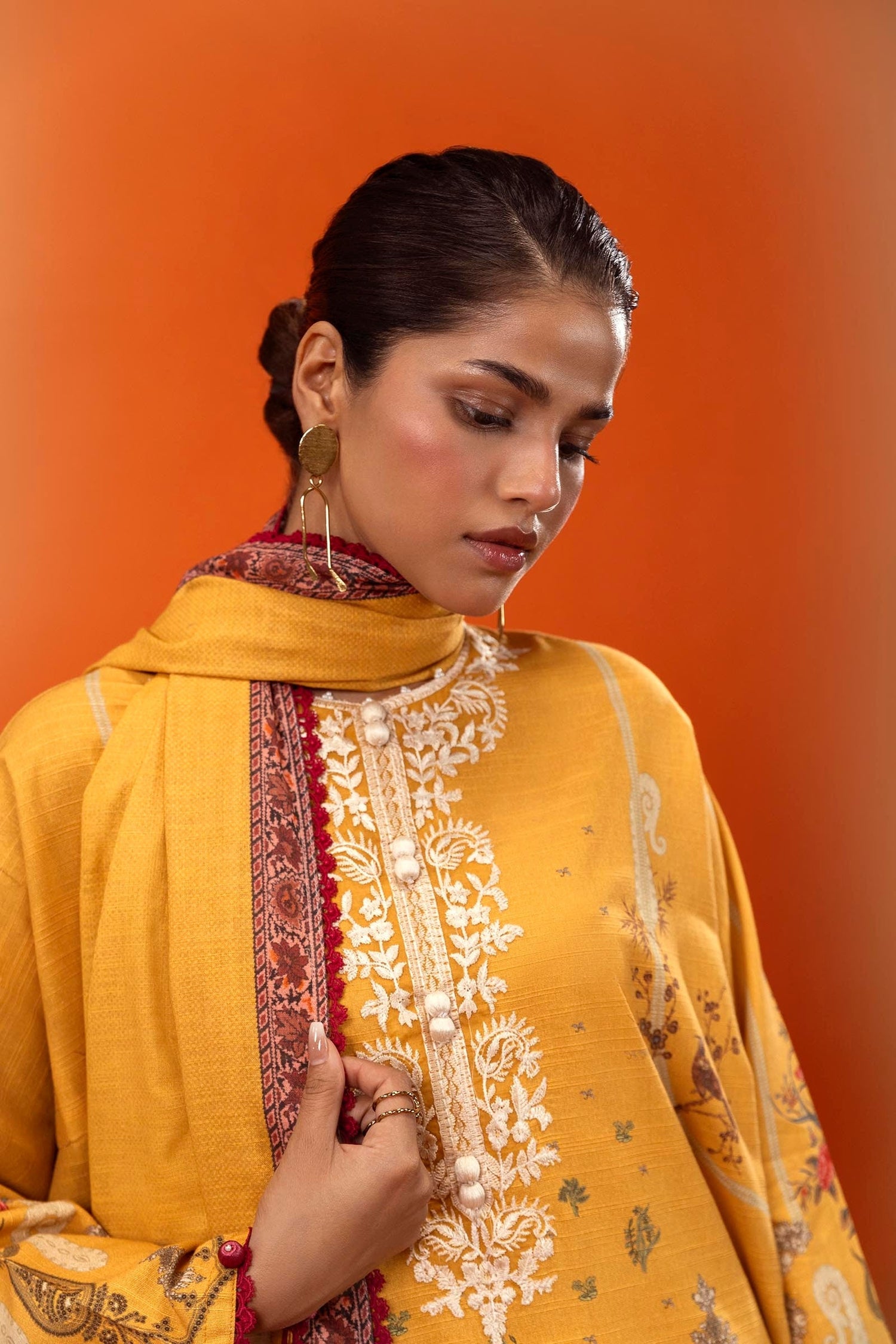 Sana Safinaz 3 Piece Custom Stitched Suit - Yellow - LB288062