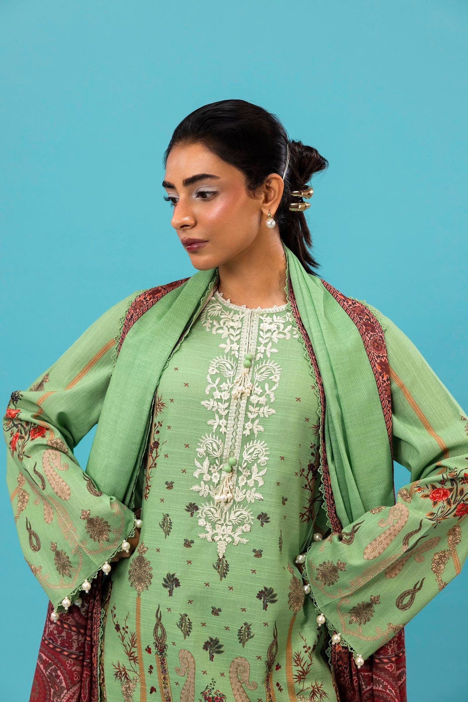 Sana Safinaz 3 Piece Custom Stitched Suit - Green - LB288063