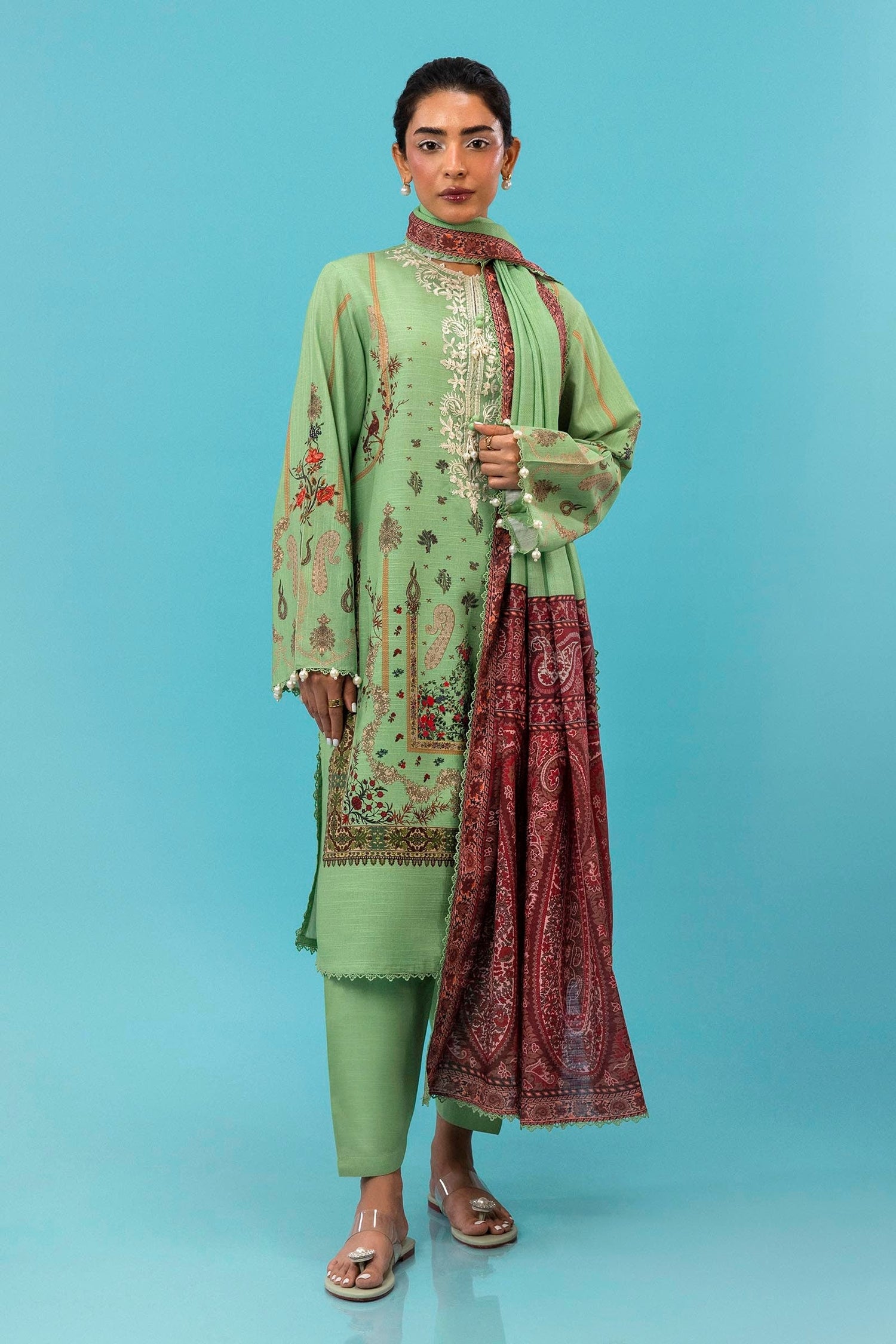 Sana Safinaz 3 Piece Custom Stitched Suit - Green - LB288063