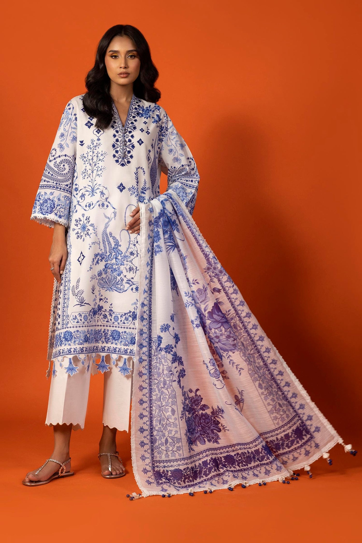 Sana Safinaz 3 Piece Custom Stitched Suit - Blue - LB29343