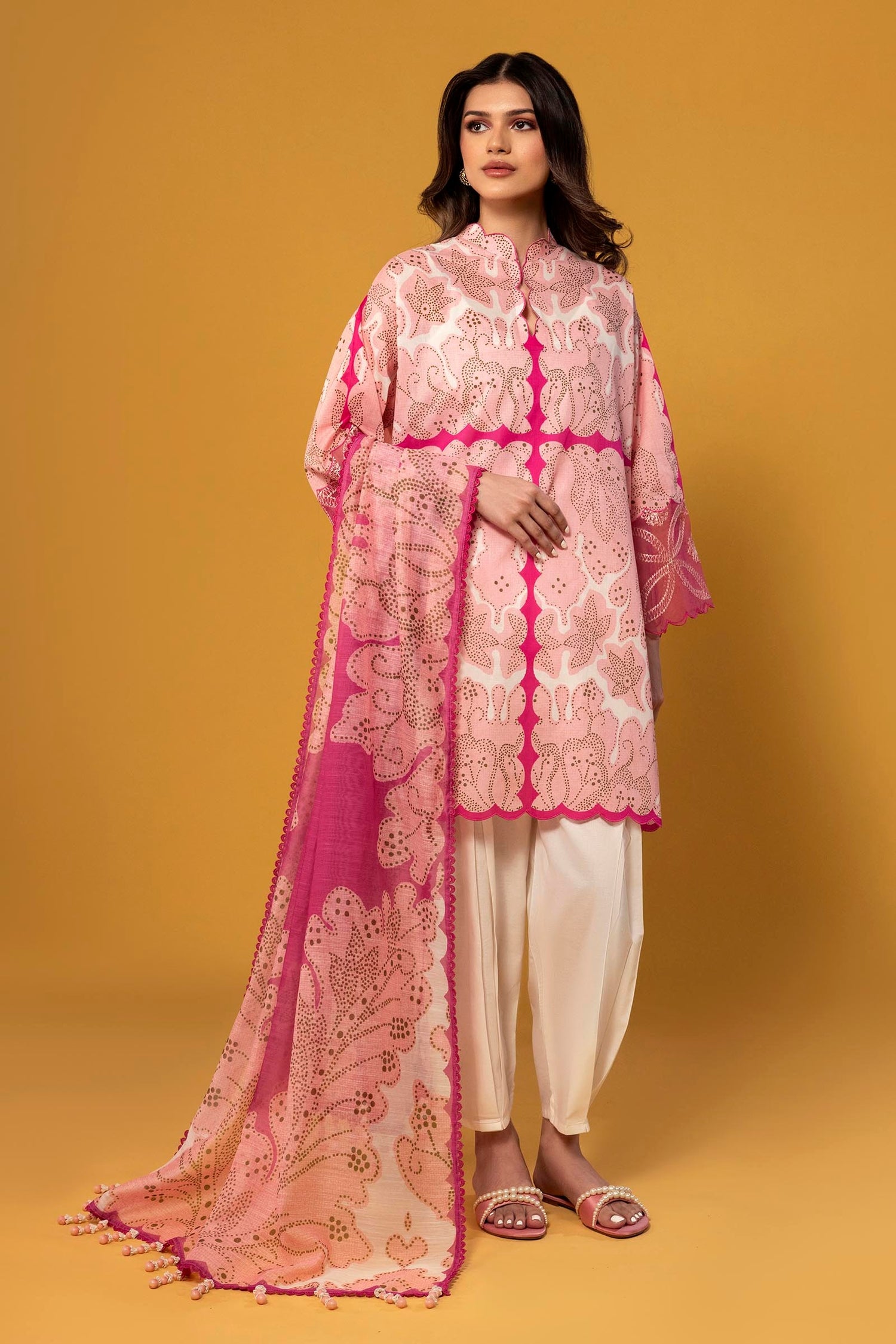 Sana Safinaz 3 Piece Custom Stitched Suit - Pink - LB29418