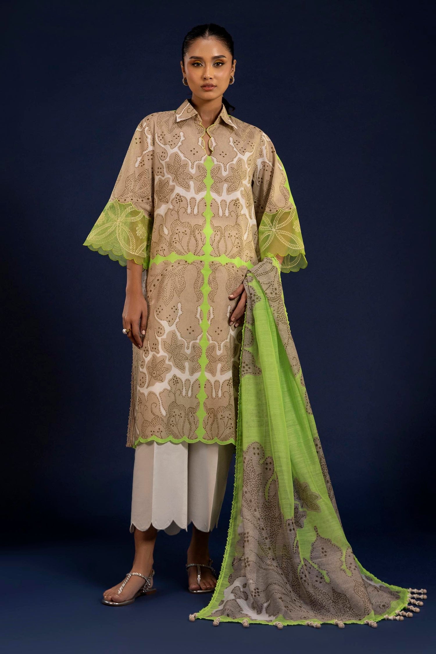 Sana Safinaz 3 Piece Custom Stitched Suit - Green - LB29417