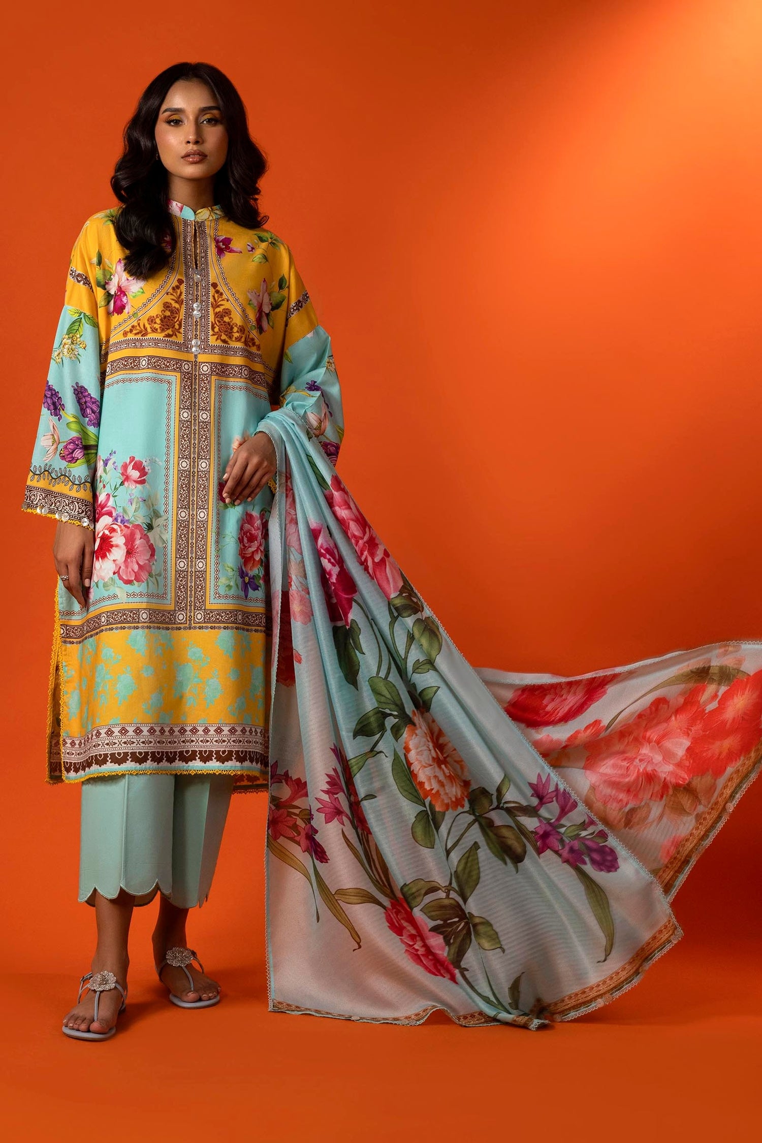 Sana Safinaz 3 Piece Custom Stitched Suit - Aqua - LB29421