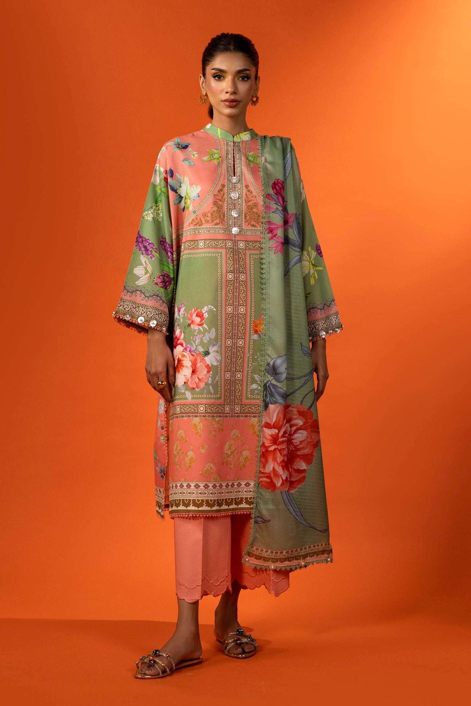 Sana Safinaz 3 Piece Custom Stitched Suit - Green - LB29422