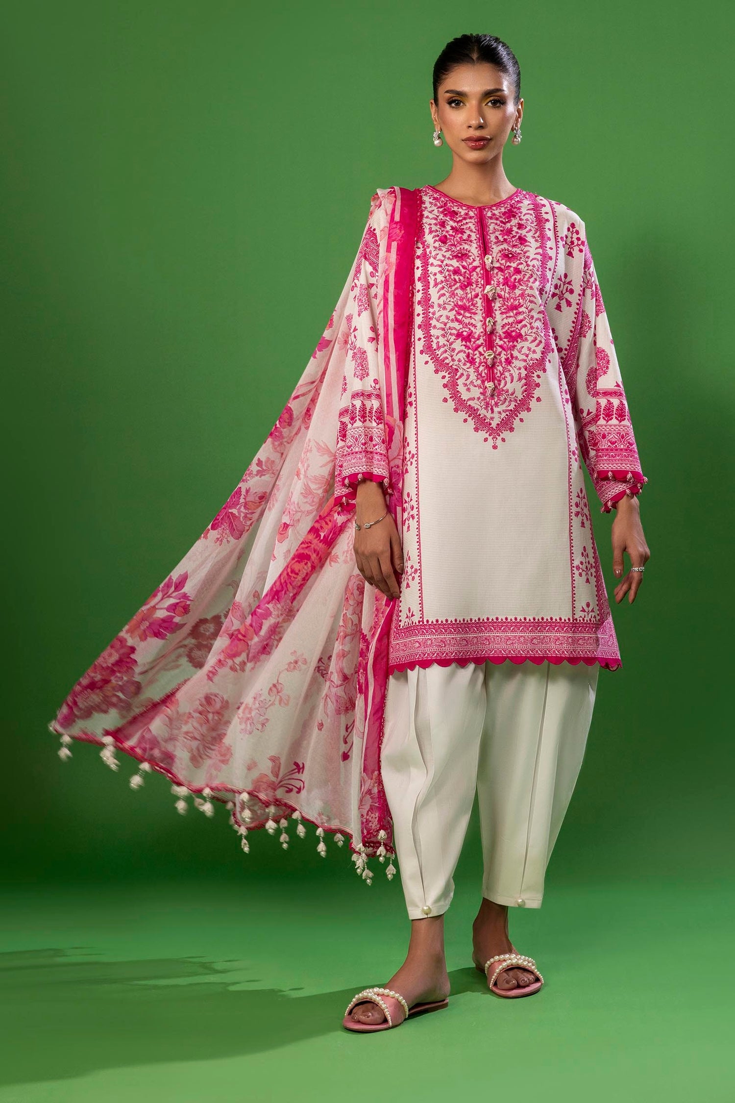 Sana Safinaz 3 Piece Custom Stitched Suit - Pink - LB29413