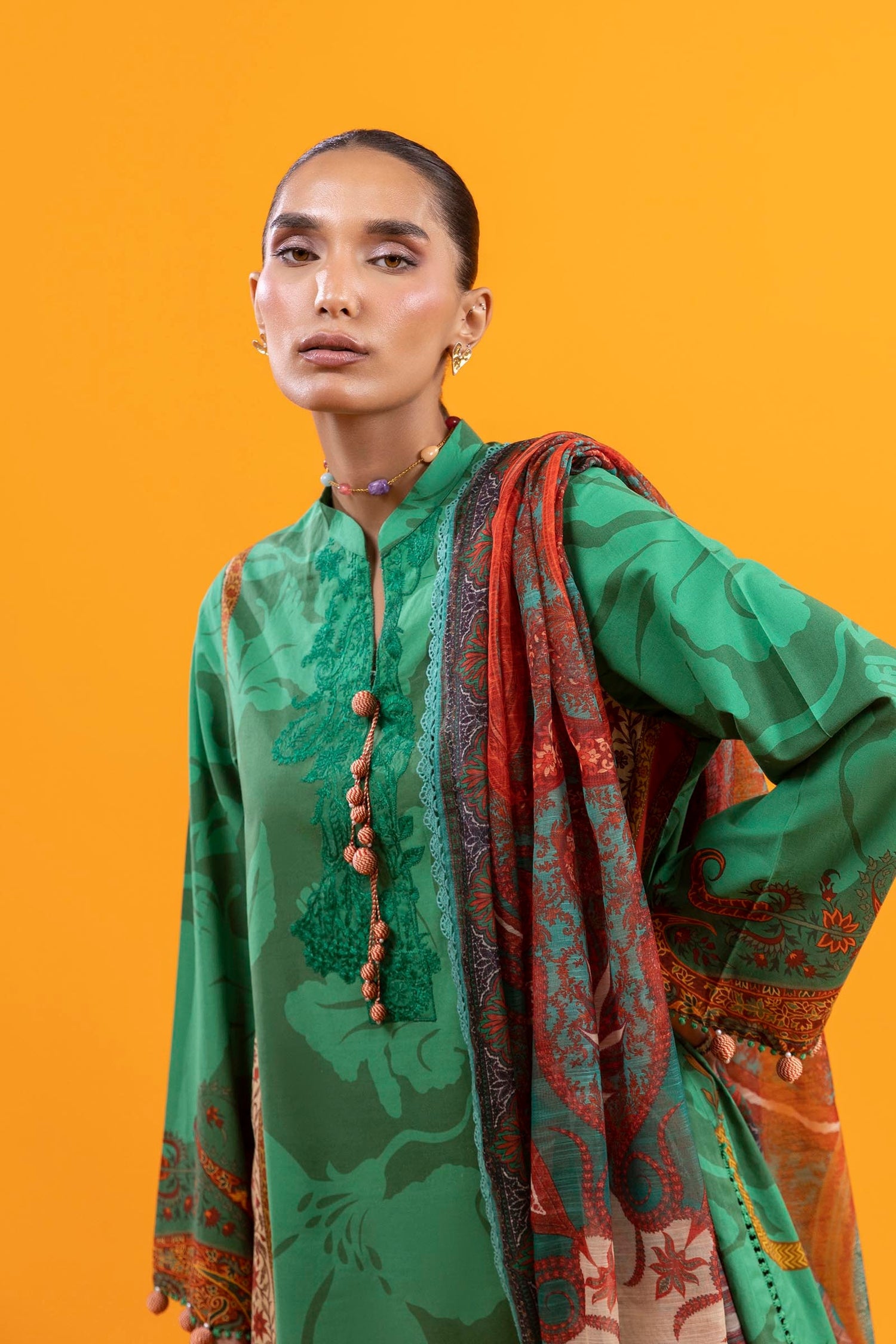 Sana Safinaz 3 Piece Custom Stitched Suit - Green - LB30615