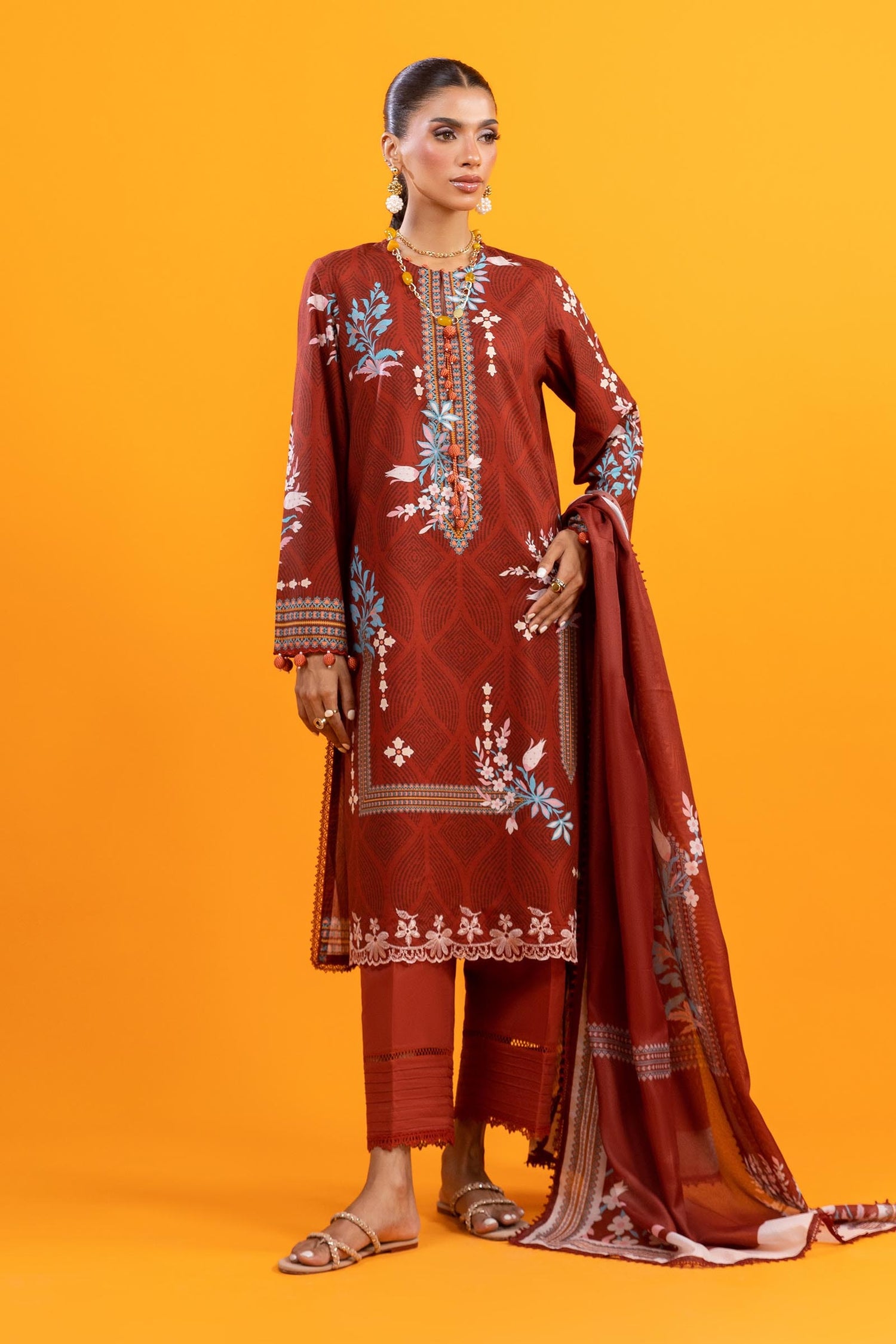 Sana Safinaz 3 Piece Custom Stitched Suit - Maroon - LB30617