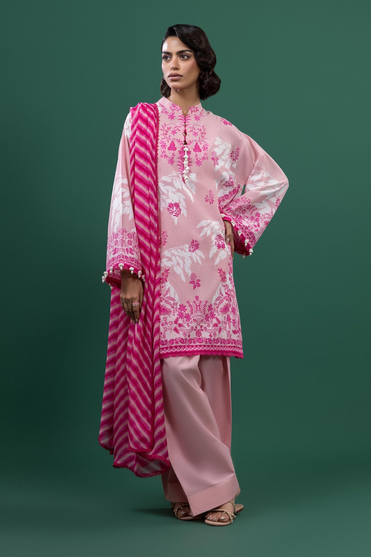Sana Safinaz 3 Piece Custom Stitched Suit - Pink - LB30616