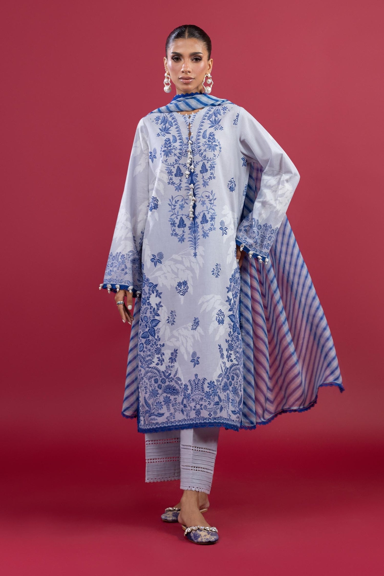 Sana Safinaz 3 Piece Custom Stitched Suit - Blue - LB30618