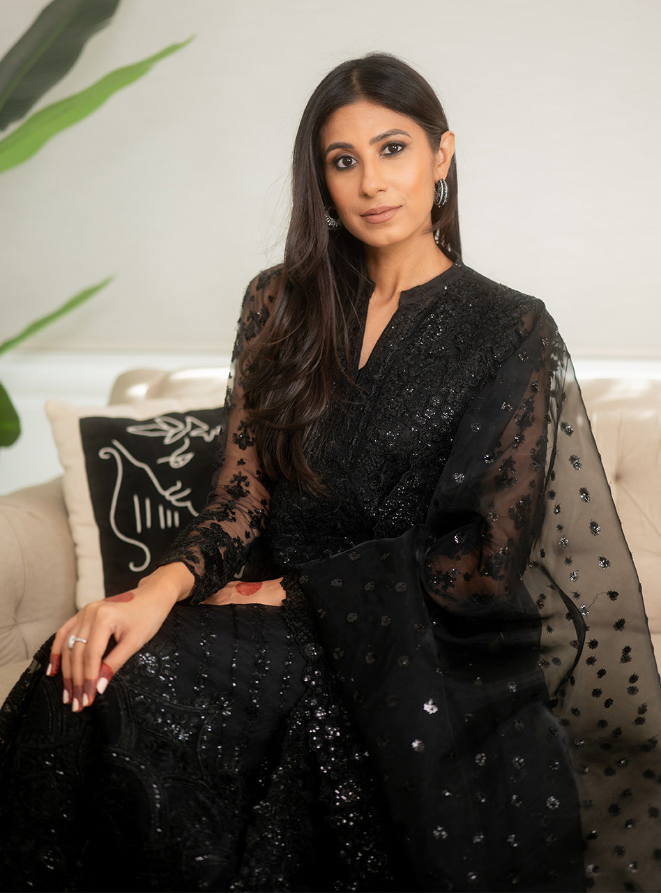 Zainab Chottani 3 Piece Custom Stitched Suit - Black - LB288921