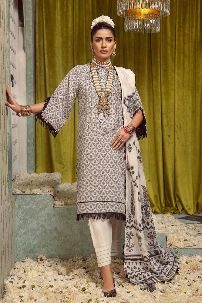 Gul Ahmed 3 Piece Custom Stitched Suit - Off-White - LB286292