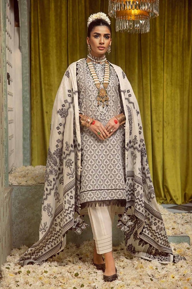 Gul Ahmed 3 Piece Custom Stitched Suit - Off-White - LB286292