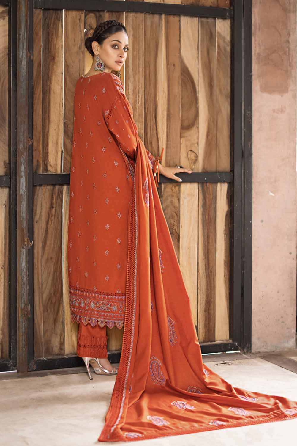 Gul Ahmed 3 Piece Custom Stitched Suit - Orange - LB285002