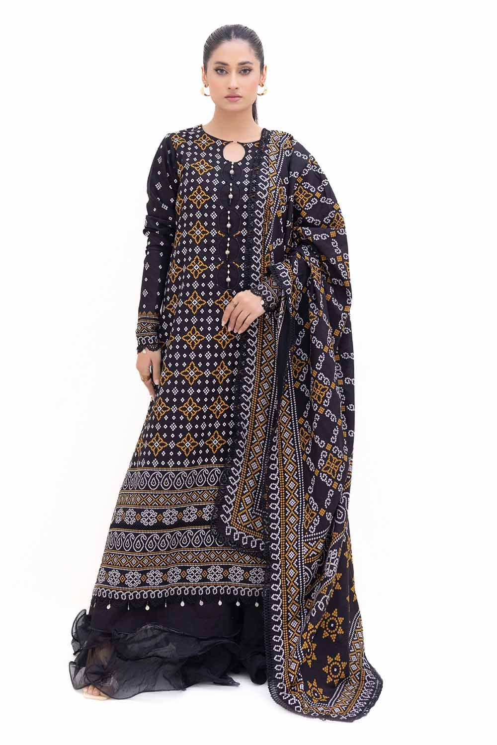 Gul Ahmed 3 Piece Custom Stitched Suit - Black - LB288013